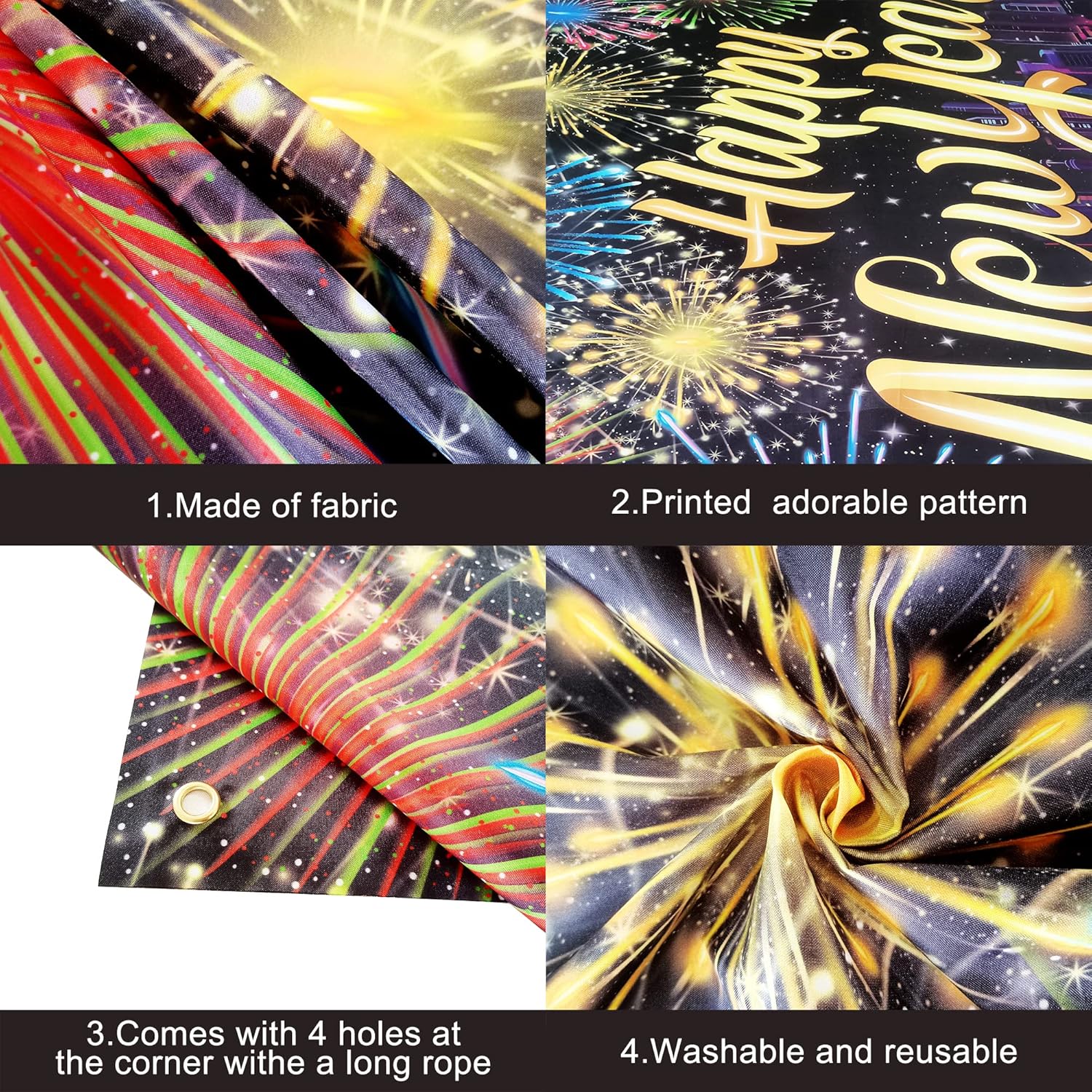 KatchOn, XtraLarge – Cartel de feliz año nuevo, 72 x 44 pulgadas, decoraciones de feliz año nuevo 2024, telón de fondo de fuegos artificiales de Año