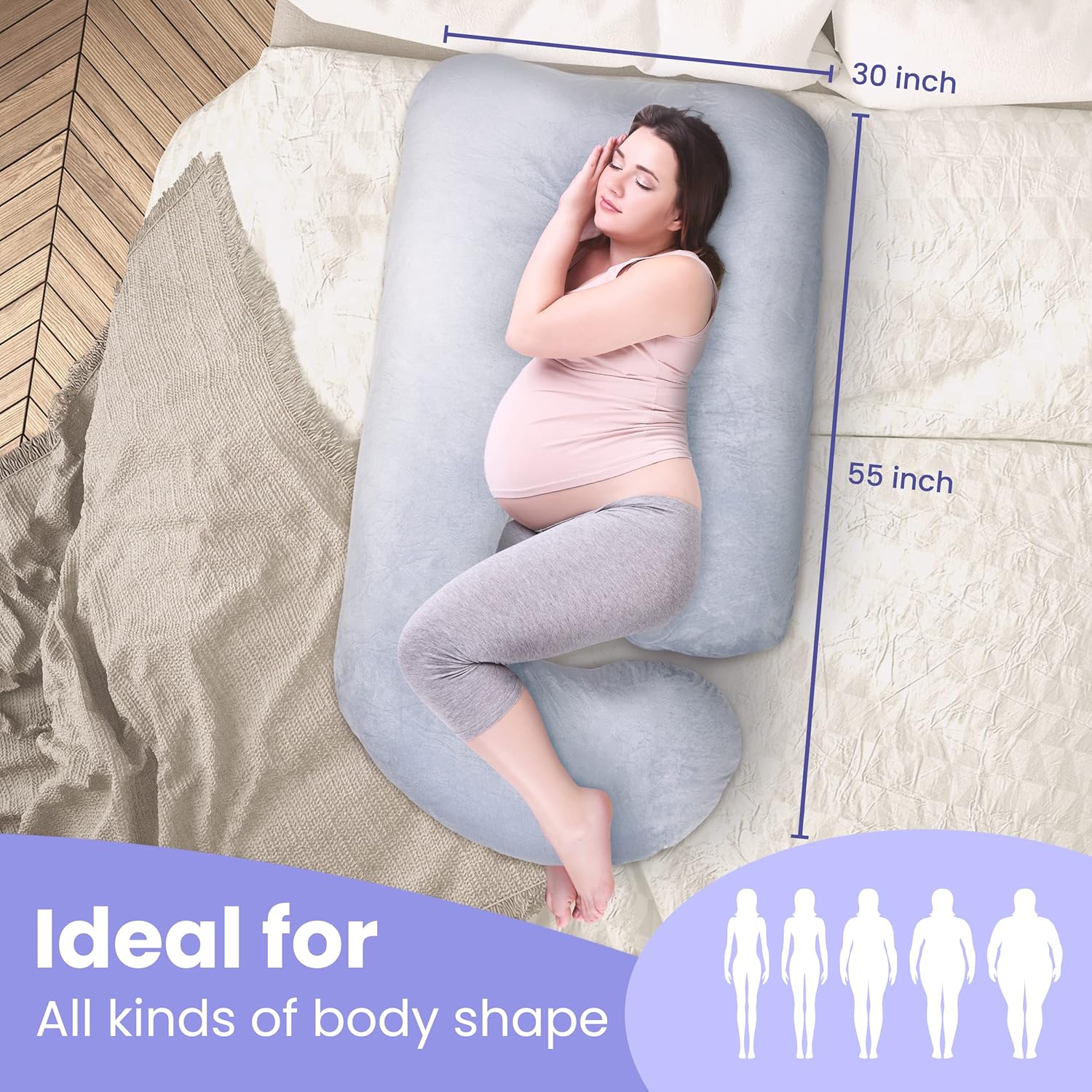 Almohadas de embarazo para dormir, almohada de cuerpo completo en forma de U, almohada de maternidad refrescante de 55 pulgadas para mujeres