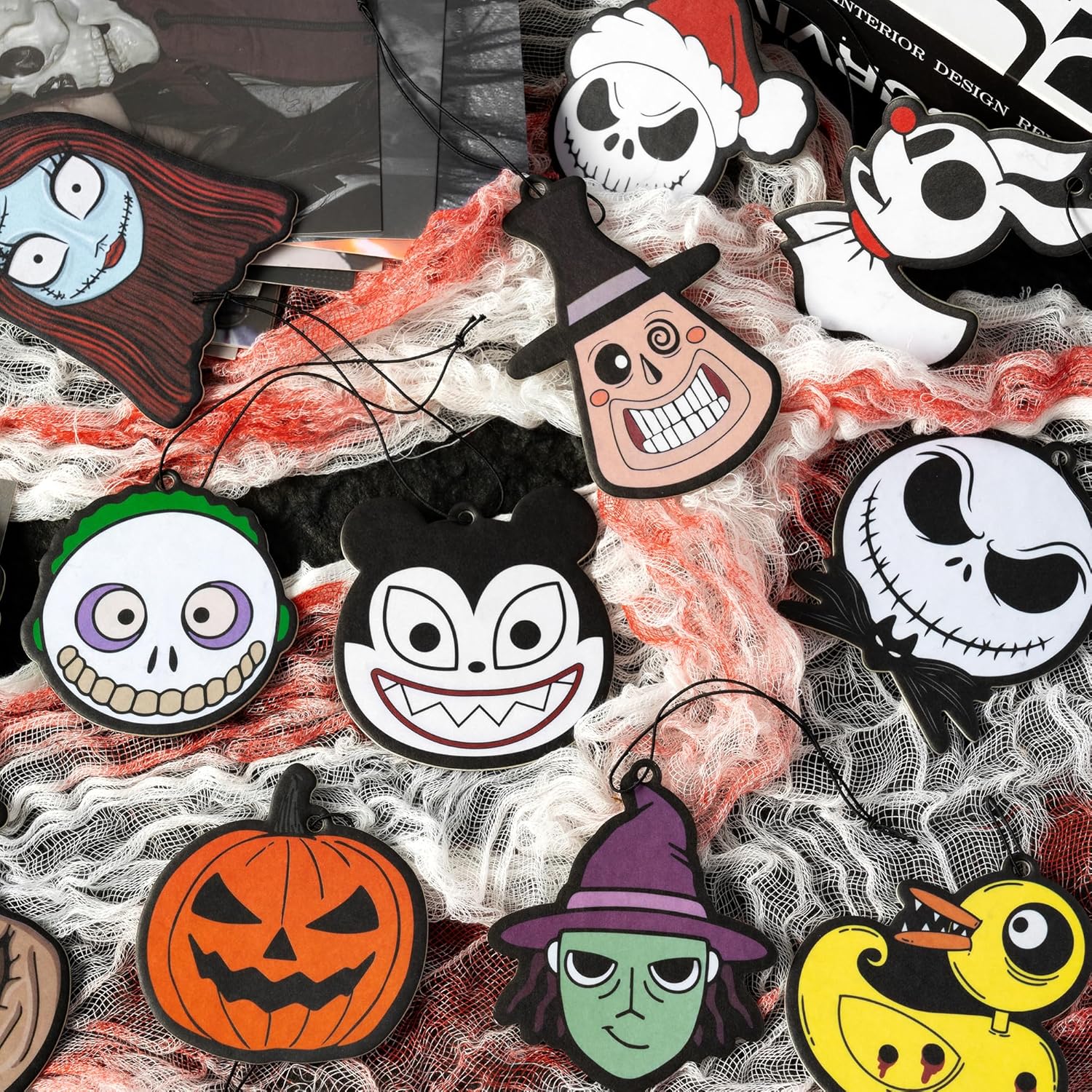 L1rabe 12 ambientadores navideños para automóvil, Jack y Sally, diseño de calavera de dibujos animados de Navidad, tarjetas perfumadas con fragancia