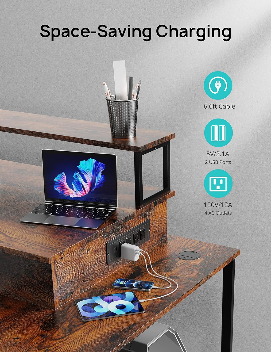 Escritorio ergonómico moderno para computadora con cajón de archivos, escritorio de oficina en forma de L de estilo industrial simple para oficina