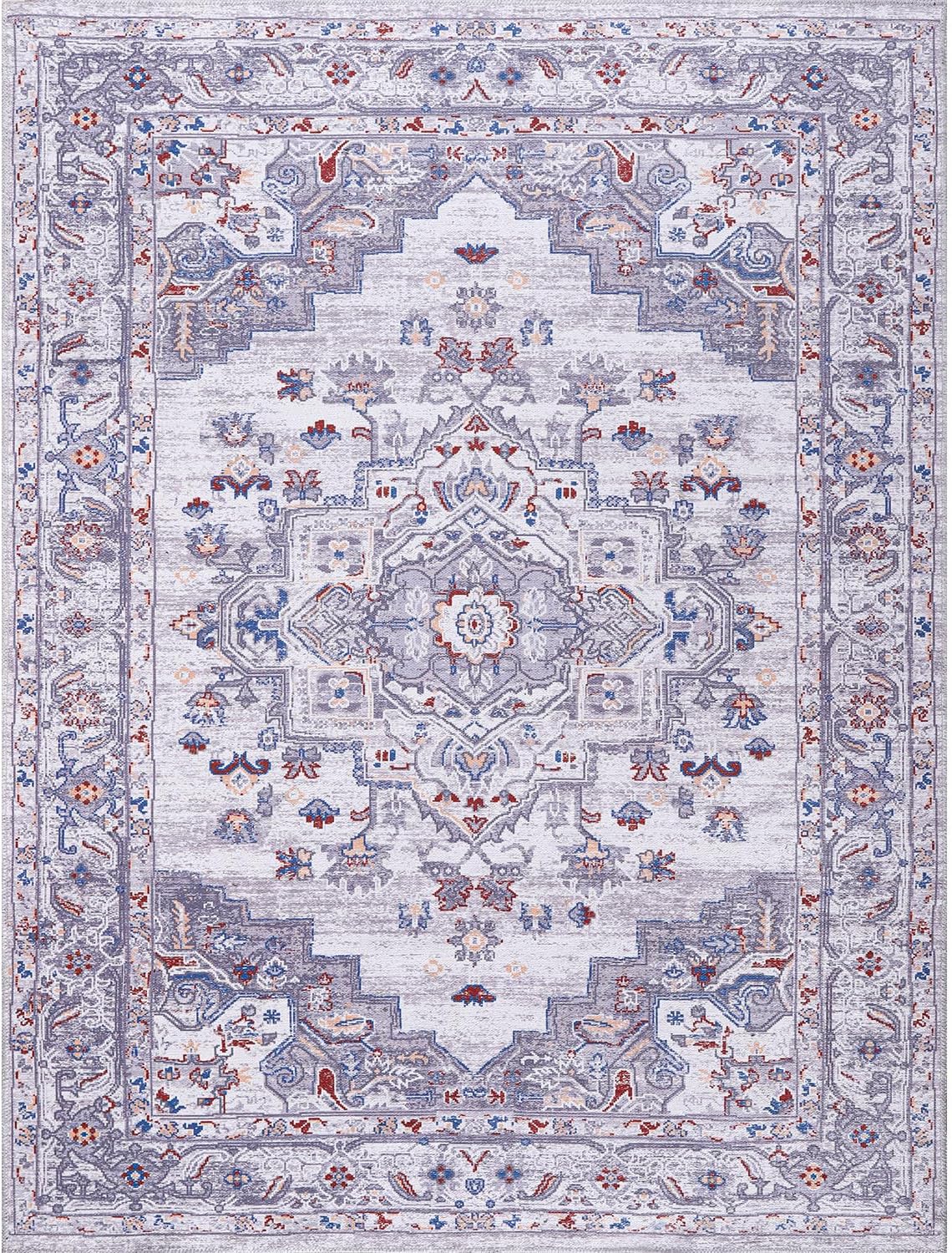 CAMILSON Alfombra lavable a máquina con parte trasera antideslizante para sala de estar o dormitorio, alfombra vintage lavable de 8 x 10 pulgadas,