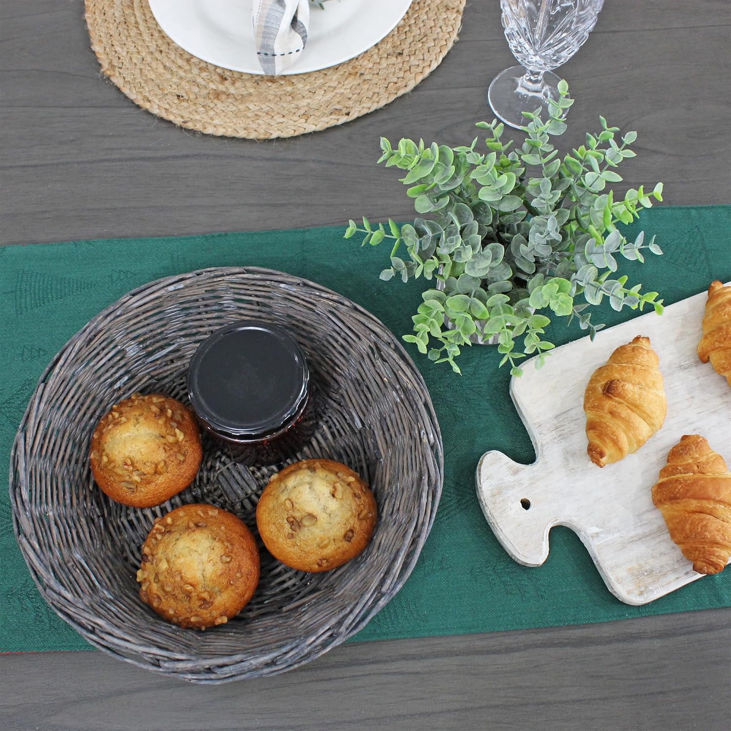 AuldHome – Canastas redondas para pan (lavado gris, paquete de 2), cesta redonda de mimbre tejida rústica para cocina, hogar y almacenamiento