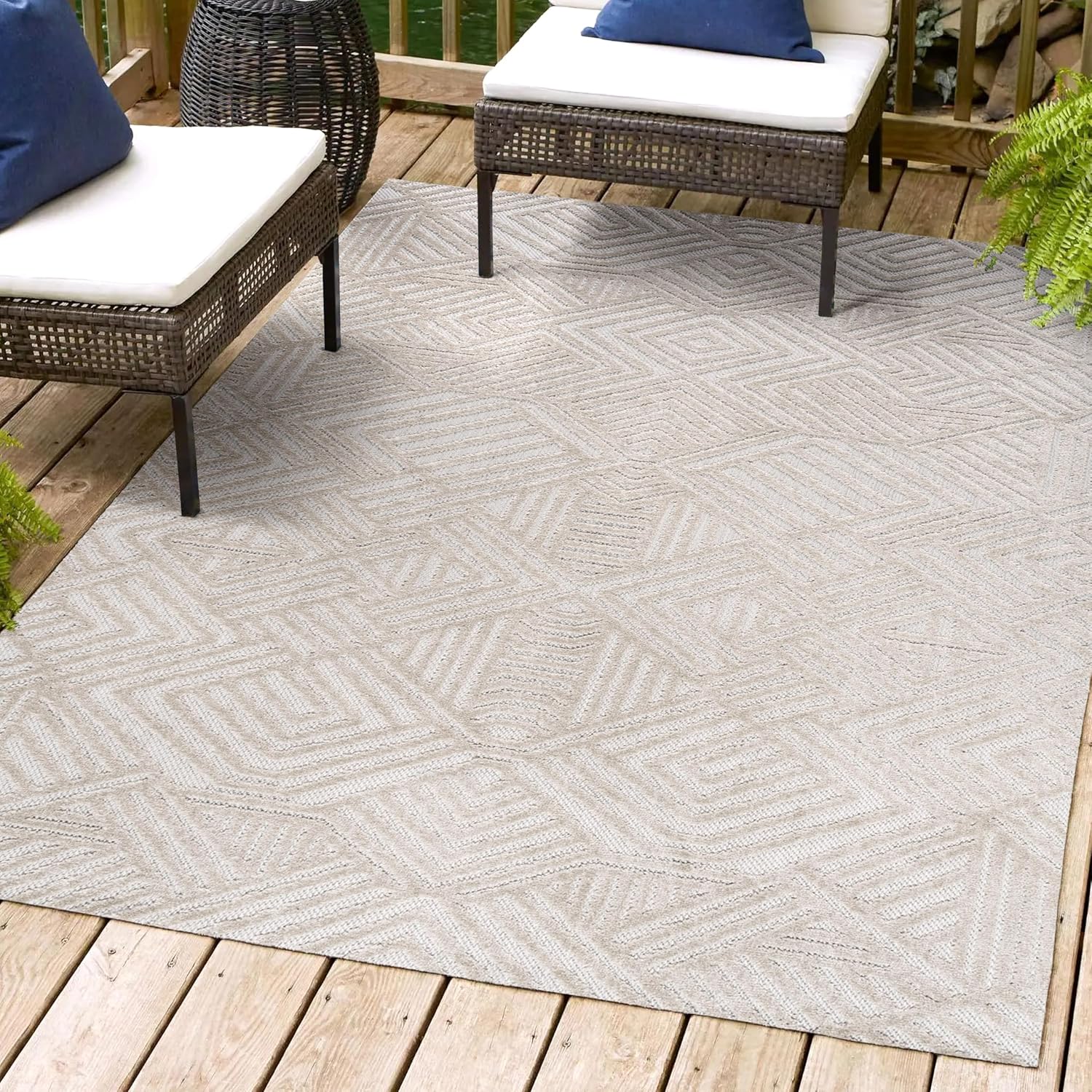 JONATHAN Y SBH103B-5 – Alfombra de pelo alto y bajo Art Deco geométrica para interiores y exteriores, estilo bohemio, contemporáneo, fácil de