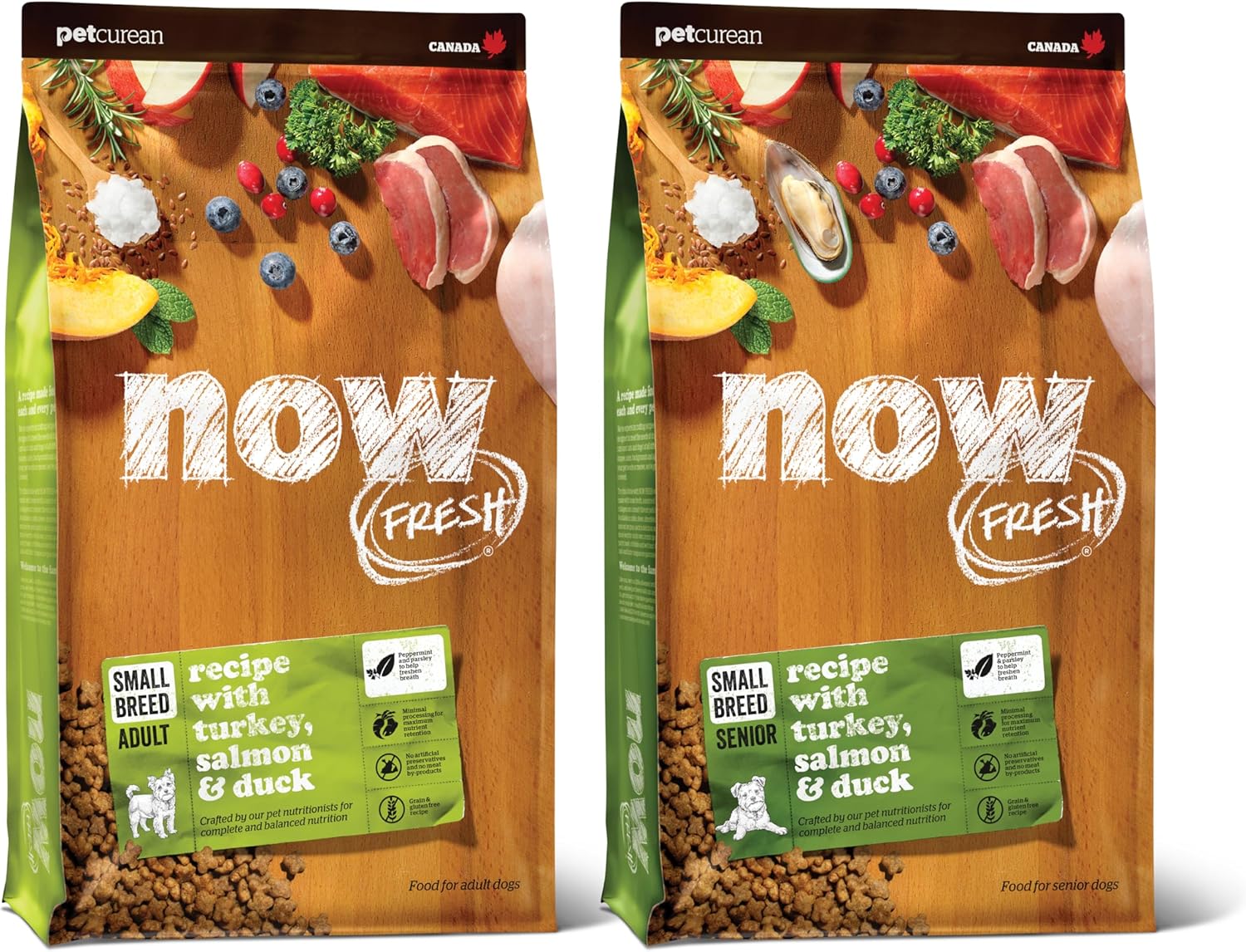 Now Fresh – Alimento para perros adultos de raza pequeña, sin granos, 12 libras y Now Fresh sin cereales, alimento para perros mayores de raza