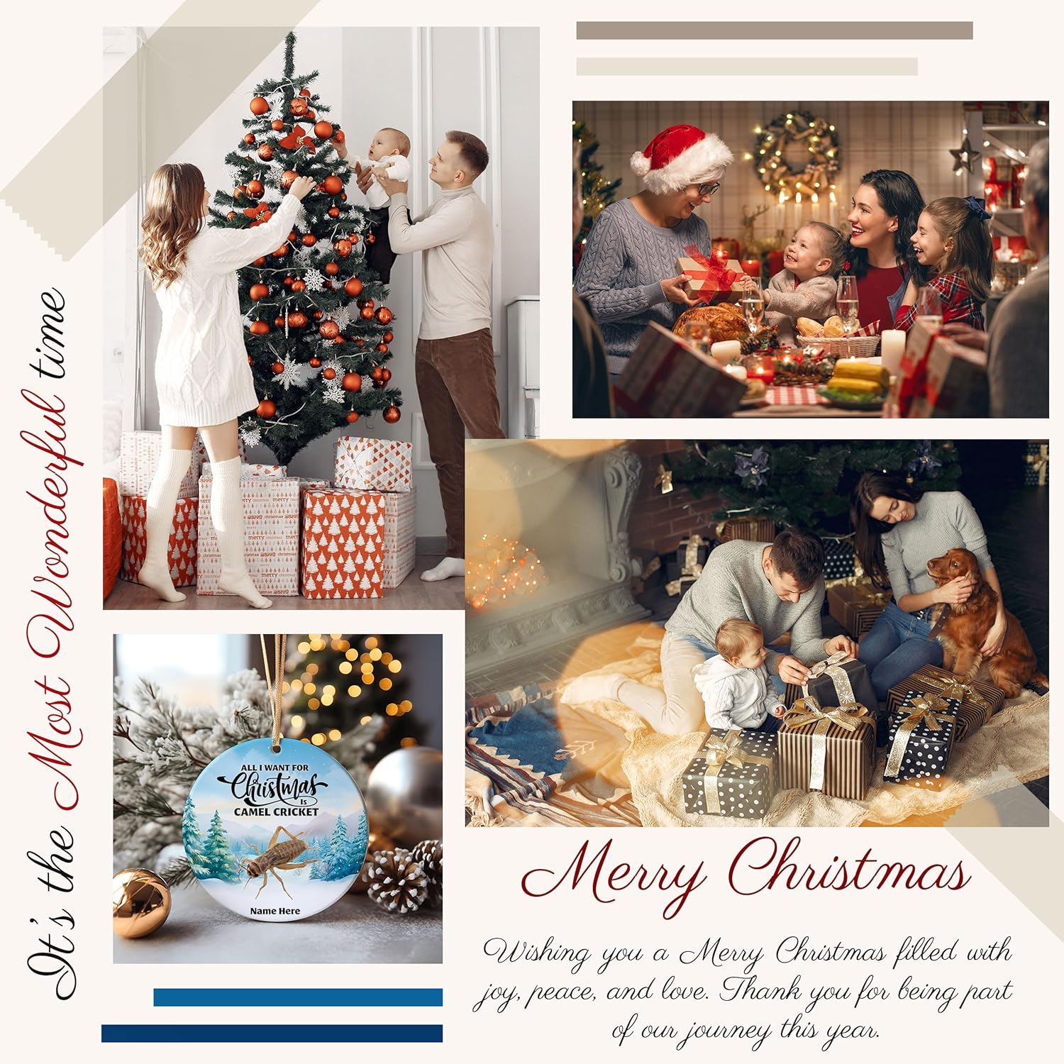 Adorno de regalo personalizado de grillo de camello 2023 para decoración del árbol de Navidad, regalos de recuerdo personalizados para dueños de