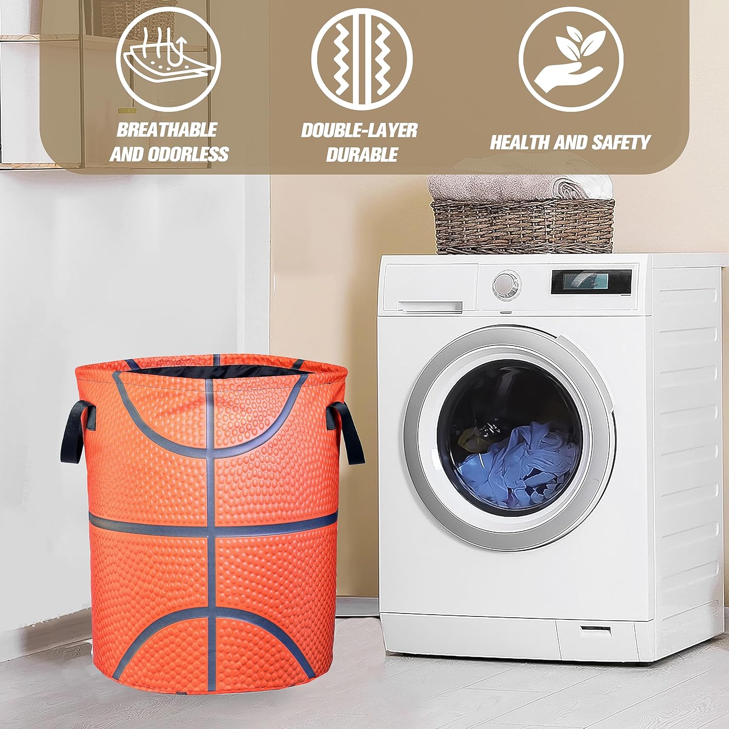 Cesta de lavandería con textura de baloncesto, plegable, impermeable, de tela Oxford, divertida, cesta de lavandería, cubo de almacenamiento de