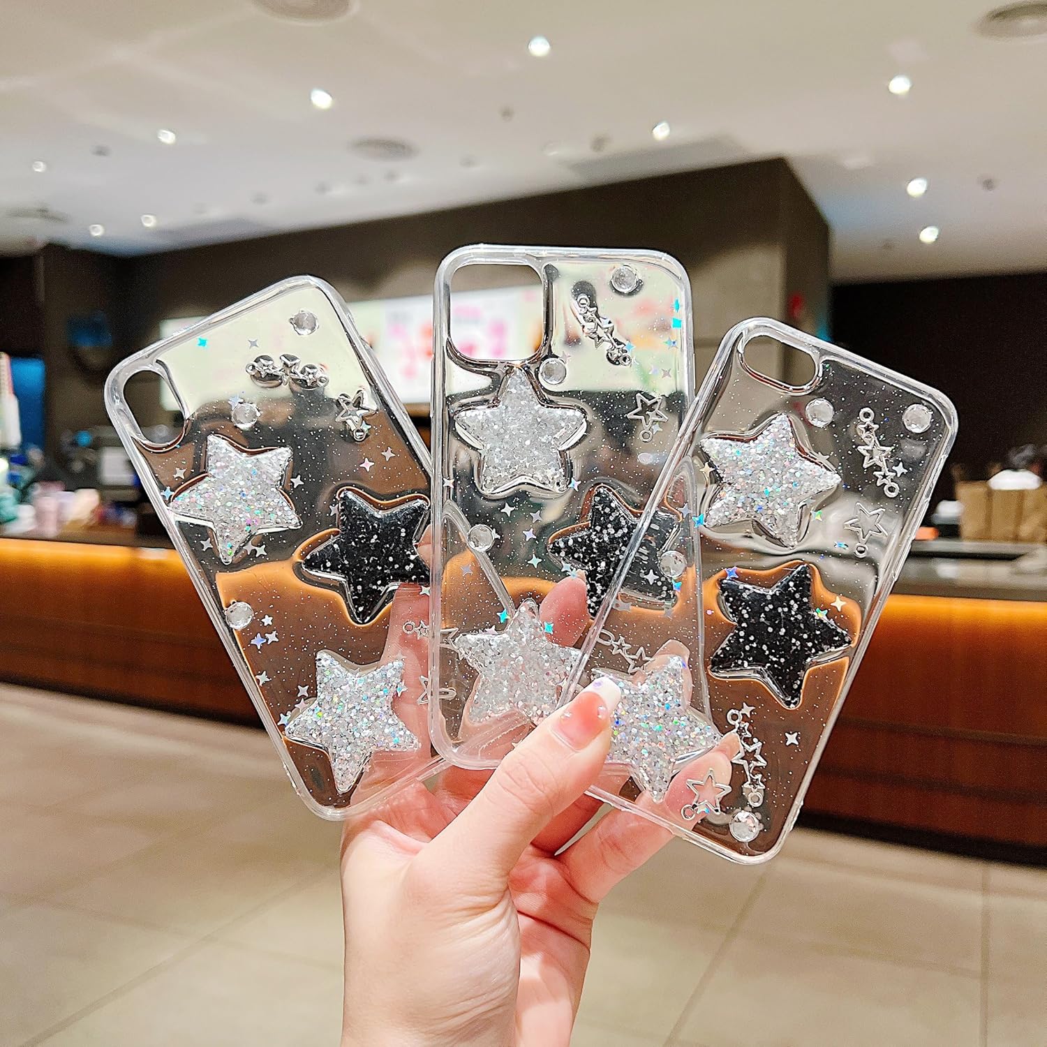 HJWKJUS Funda compatible con iPhone 6, iPhone 6s para mujeres y niñas, bonita funda protectora de TPU suave con purpurina y estrellas 3D con perlas
