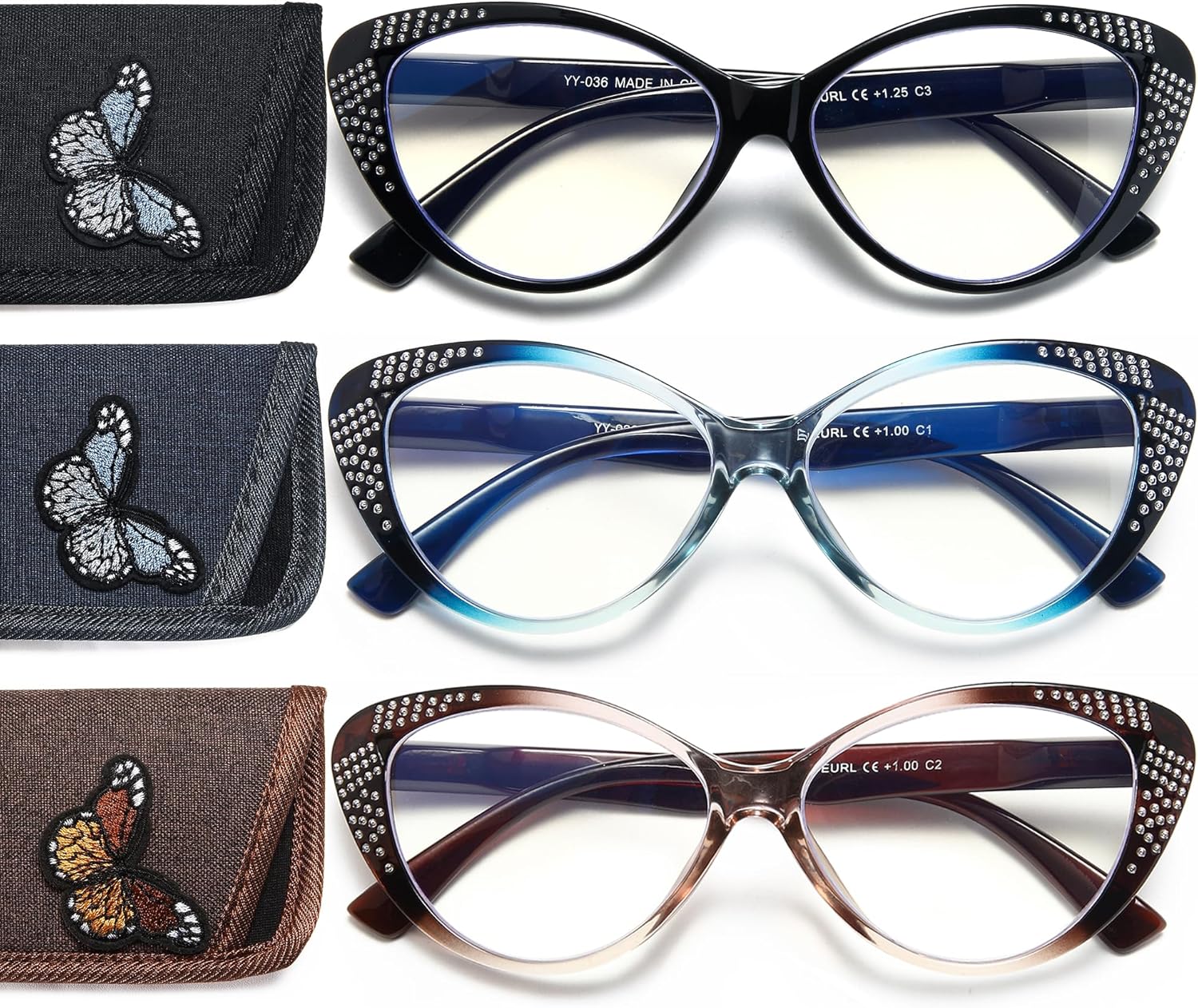 EYEURL Lentes de lectura de ojo de gato para mujer, bloqueo de luz azul, para mujer con bisagras de resorte flexibles