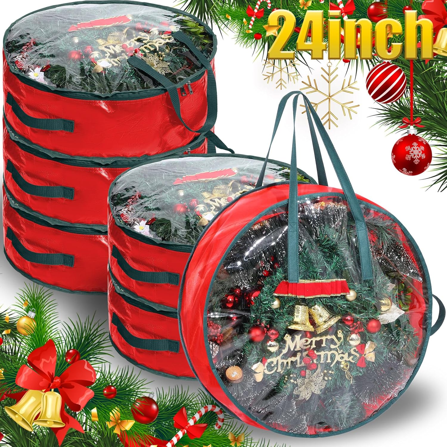 Shappy Bolsa de almacenamiento de corona de Navidad, contenedores de almacenamiento de plástico para coronas, contenedor de coronas, decoración de