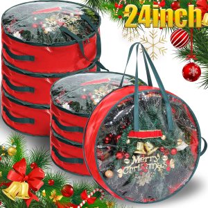 Shappy Bolsa de almacenamiento de corona de Navidad, contenedores de almacenamiento de plástico para coronas, contenedor de coronas, decoración de Shappy Bolsa de almacenamiento de corona de Navidad, contenedores de almacenamiento de plástico para coronas, contenedor de coronas, decoración de