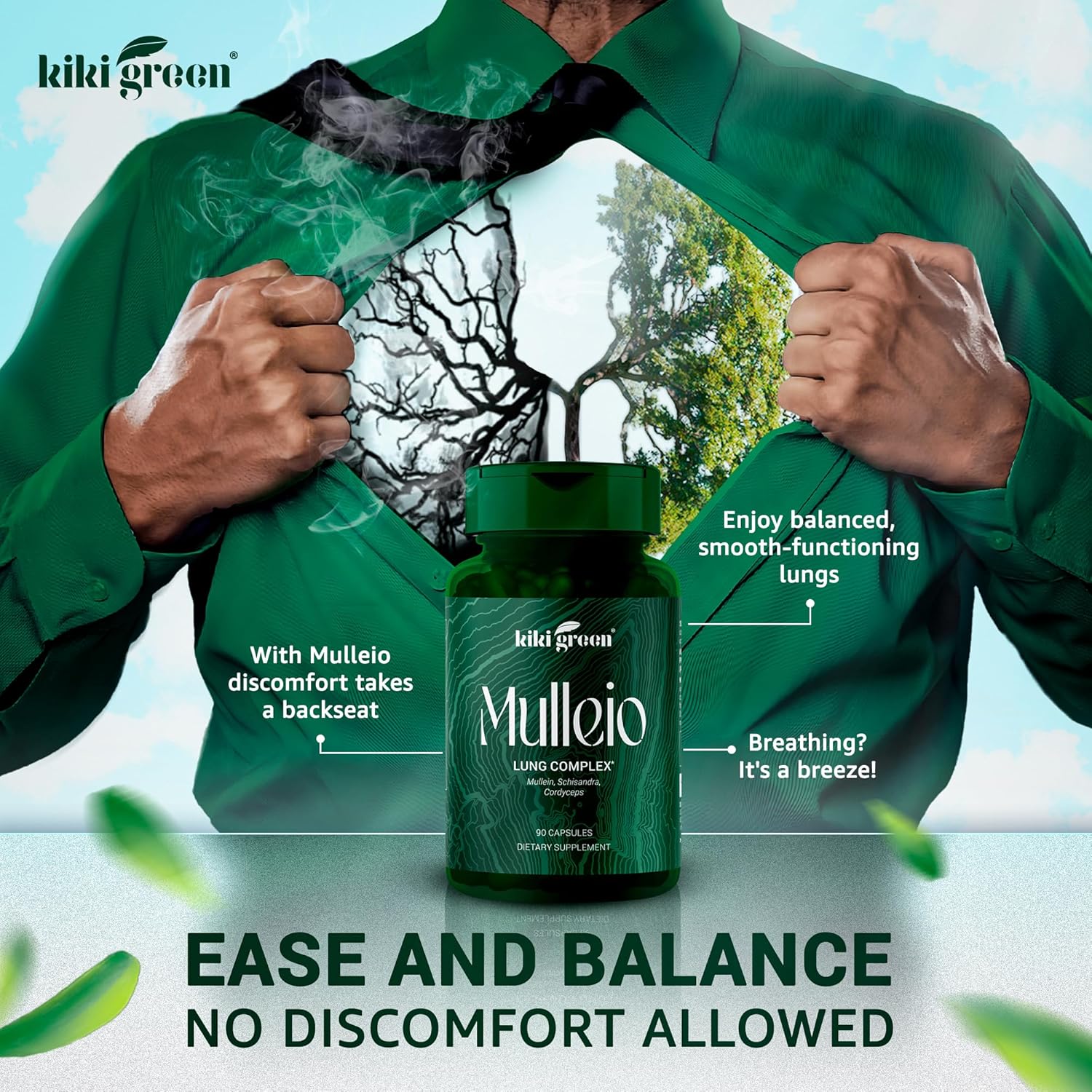 MULLEIO Cápsulas de salud pulmonar suplemento herbario para limpieza pulmonar, mejor función pulmonar y apoyo respiratorio – Mullein, Cordyceps,