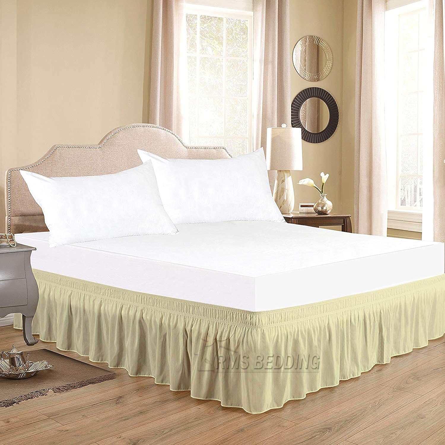 Faldas de cama envolventes con cinturones elásticos ajustables de tres lados de tela, fácil ajuste, resistentes a las arrugas y a la decoloración,