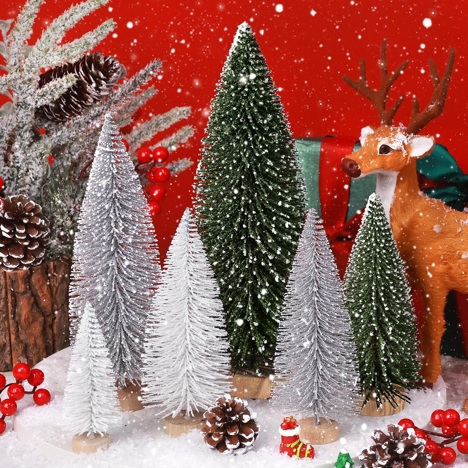 6 piezas de mini árboles de Navidad, decoración de Navidad artificial, mini botella de árbol de Navidad, árboles de decoración de Navidad con 4