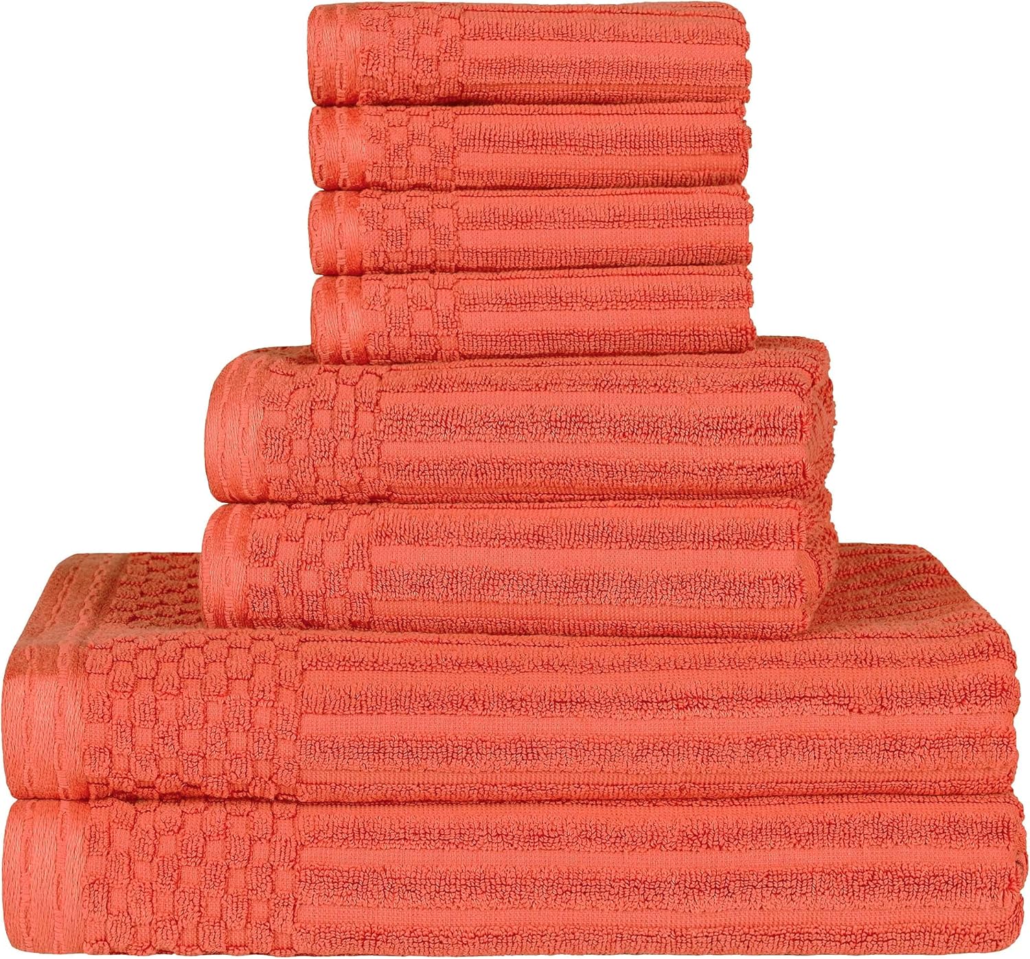 Juego de 8 toallas de algodón sólido y acanalado, toallas de cara de 13 x 13 pulgadas, toallas de mano de 16 x 28 pulgadas, toallas de baño de 27 x