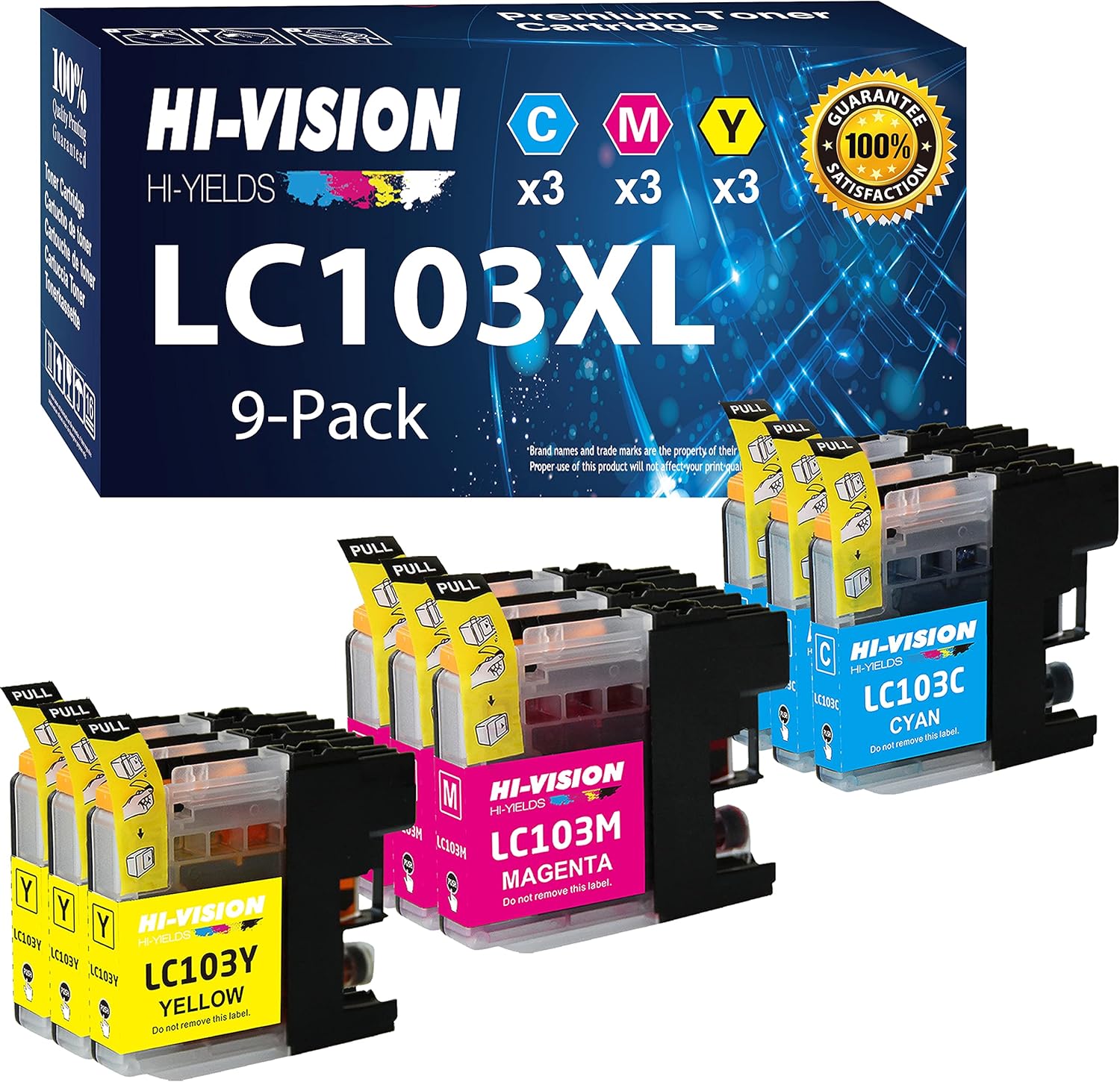 HI-VISION HI-YIELDS Paquete de 9 cartuchos de tinta compatibles LC-103XL de repuesto para impresoras Brother LC103XL 103XL, funciona con impresoras