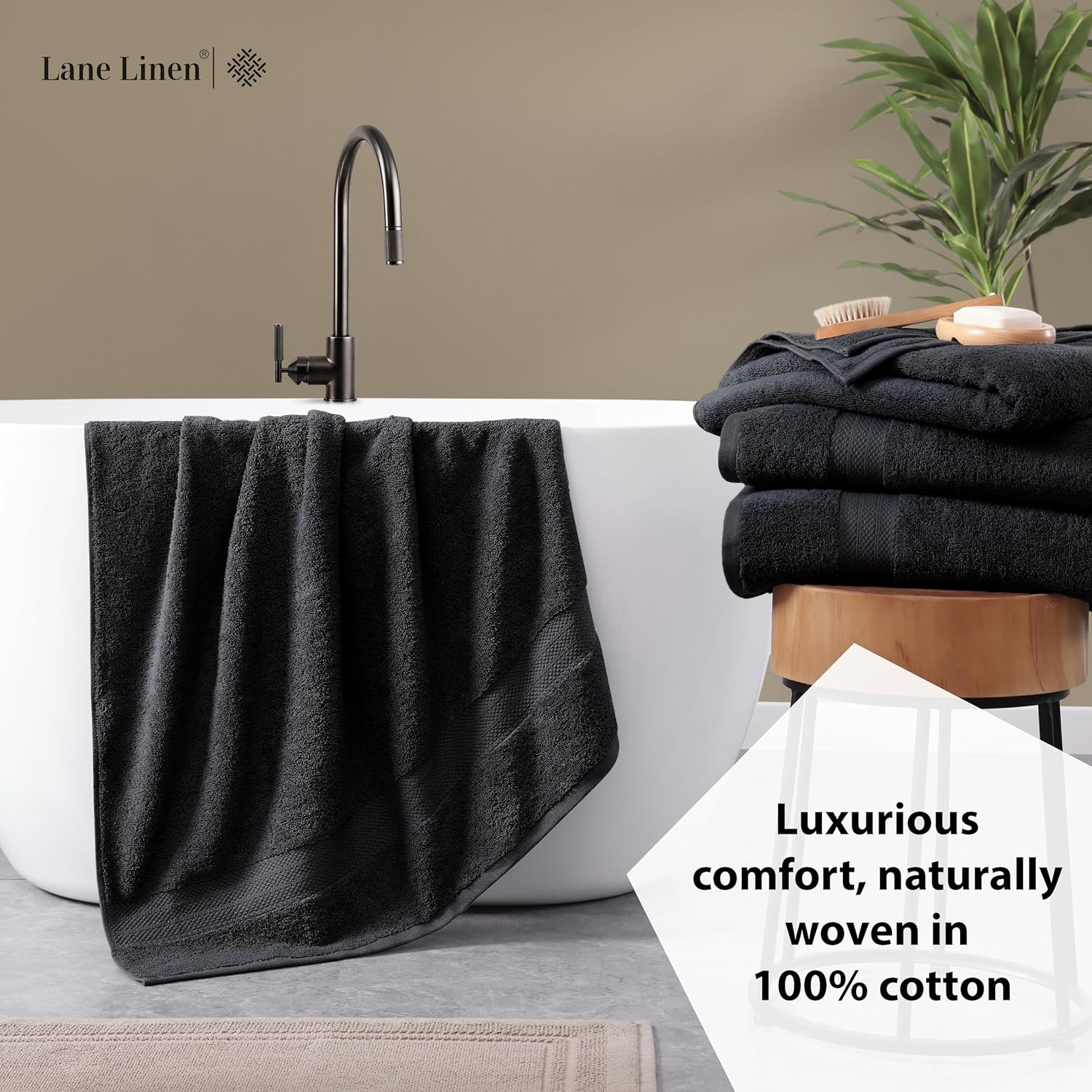 LANE LINEN – Juego de toallas de baño, 2piezas, 100% algodón, tamaño extragrande, para ducha y baño, 35 x 66pulgadas, color negro