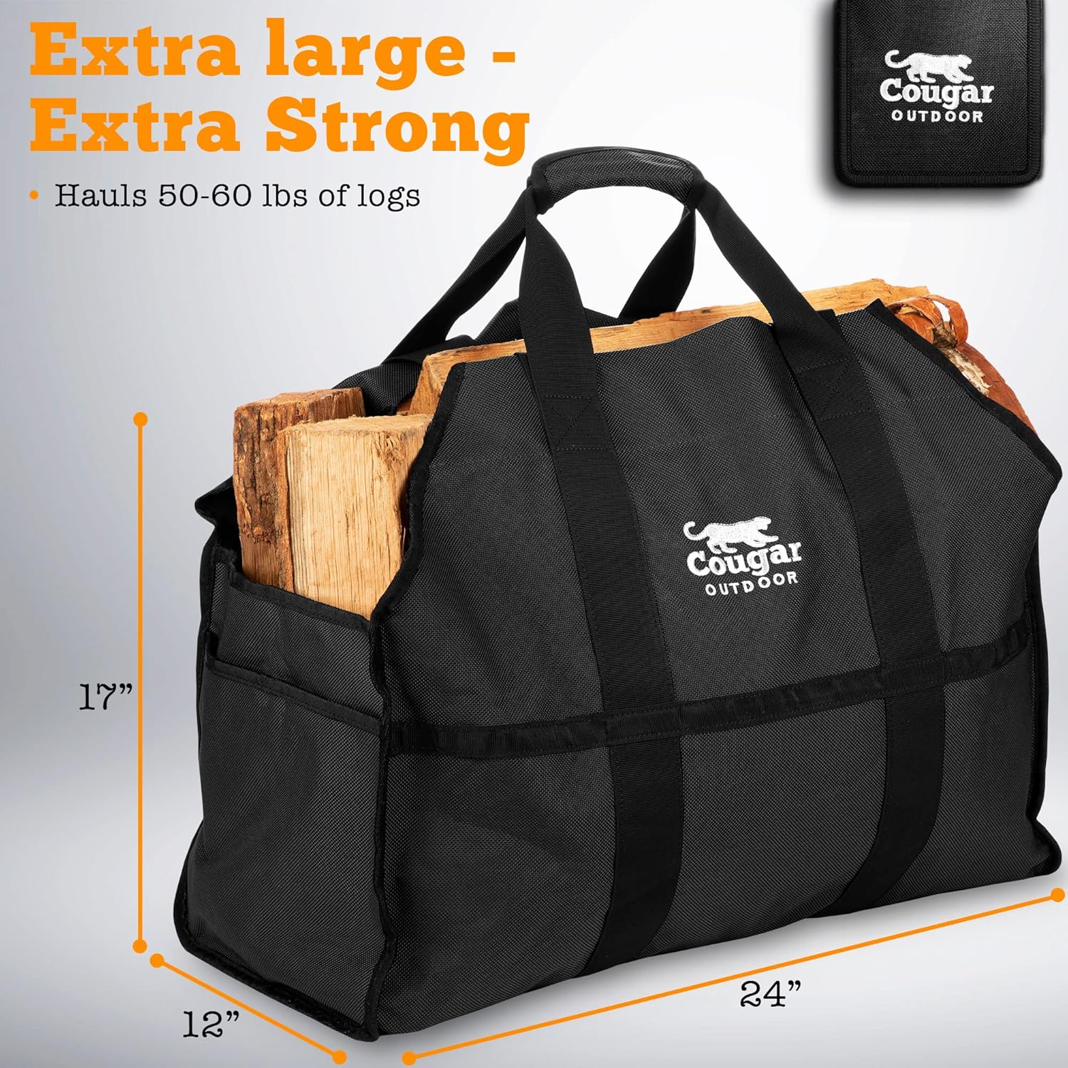 Cougar Ultimate Log Carrier, extra heavy duty, permanente, impermeable forrado en leña Bolsa de transporte de, mejor para madera