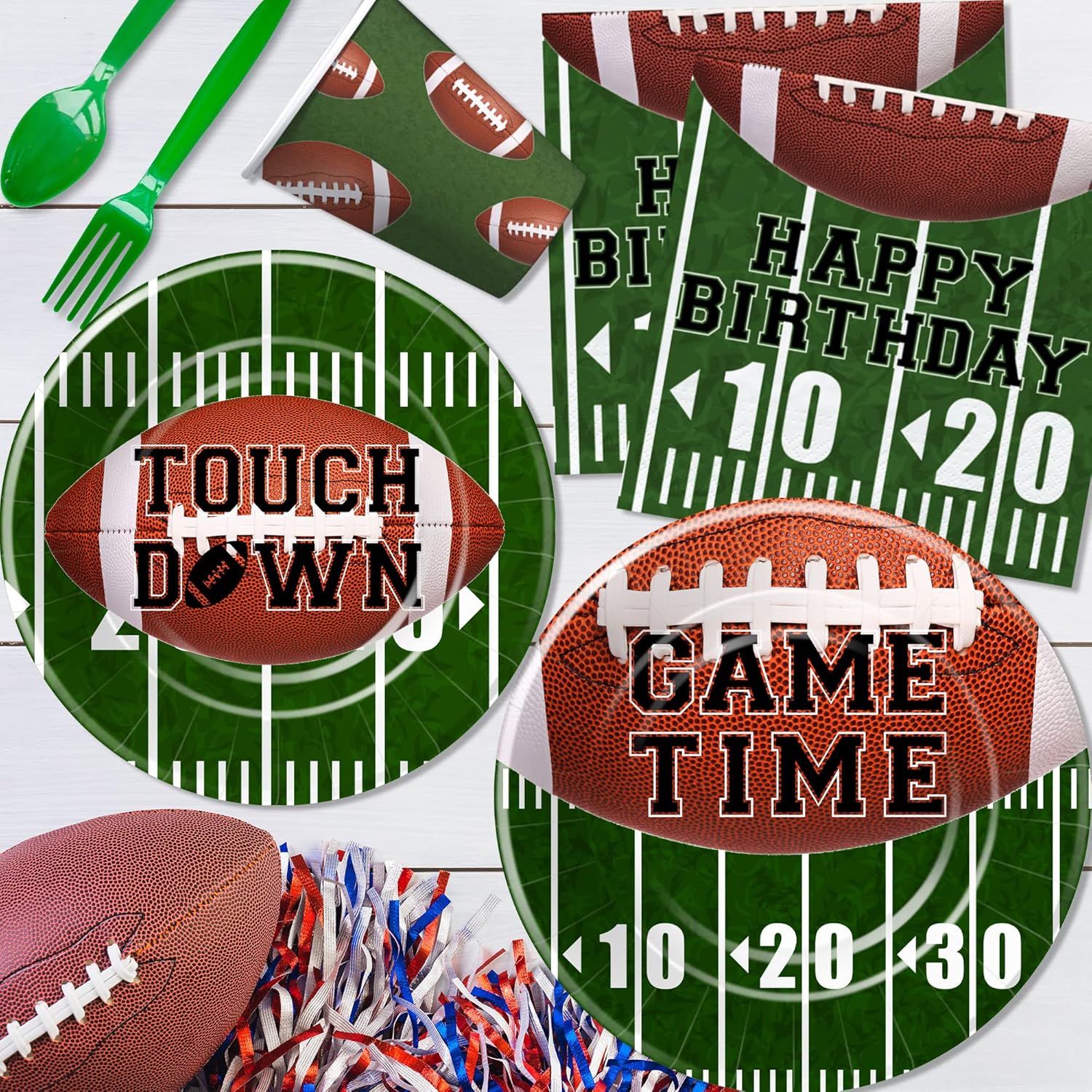 Suministros para fiestas de cumpleaños con temática de fútbol  Decoración de fiesta de cumpleaños de fútbol  Vajilla, platos, vasos, servilletas,