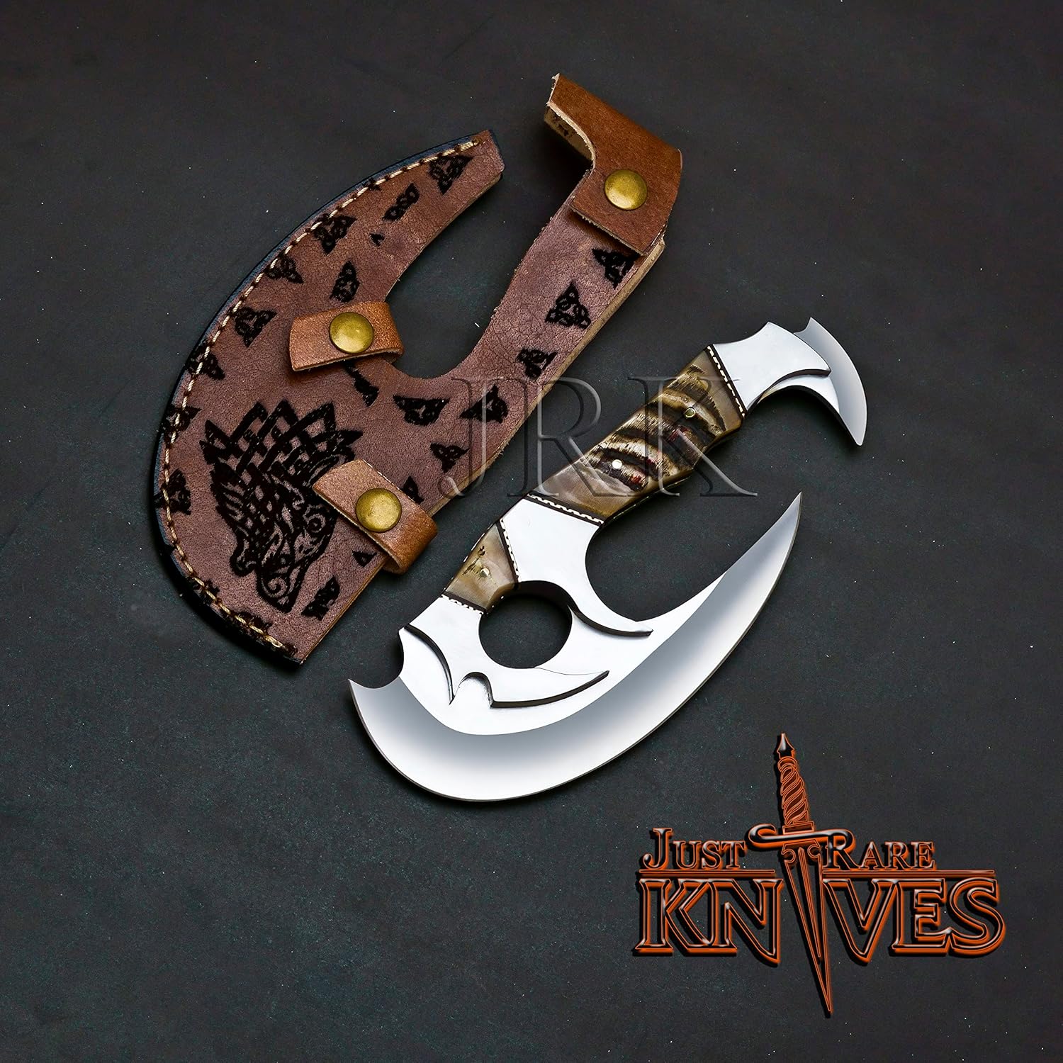Zymise TANGDIAABBCC JUSTRAREKNIVES USA Edición especial 8.75 Herramienta D2 hecha a mano de doble hoja personalizada D2 cuchillo vikingo de acero,