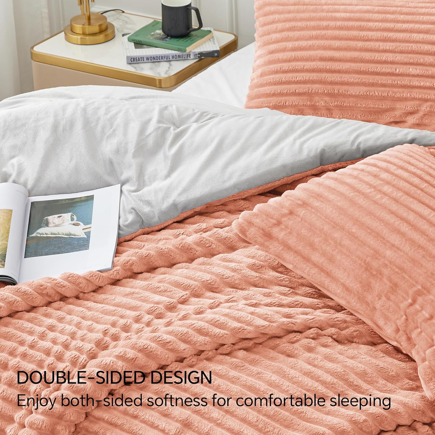 BEDELITE Juego de edredón de forro polar tamaño Queen, ropa de cama coral mullida, súper suave y cálida, juego de cama pesado de lujo para invierno