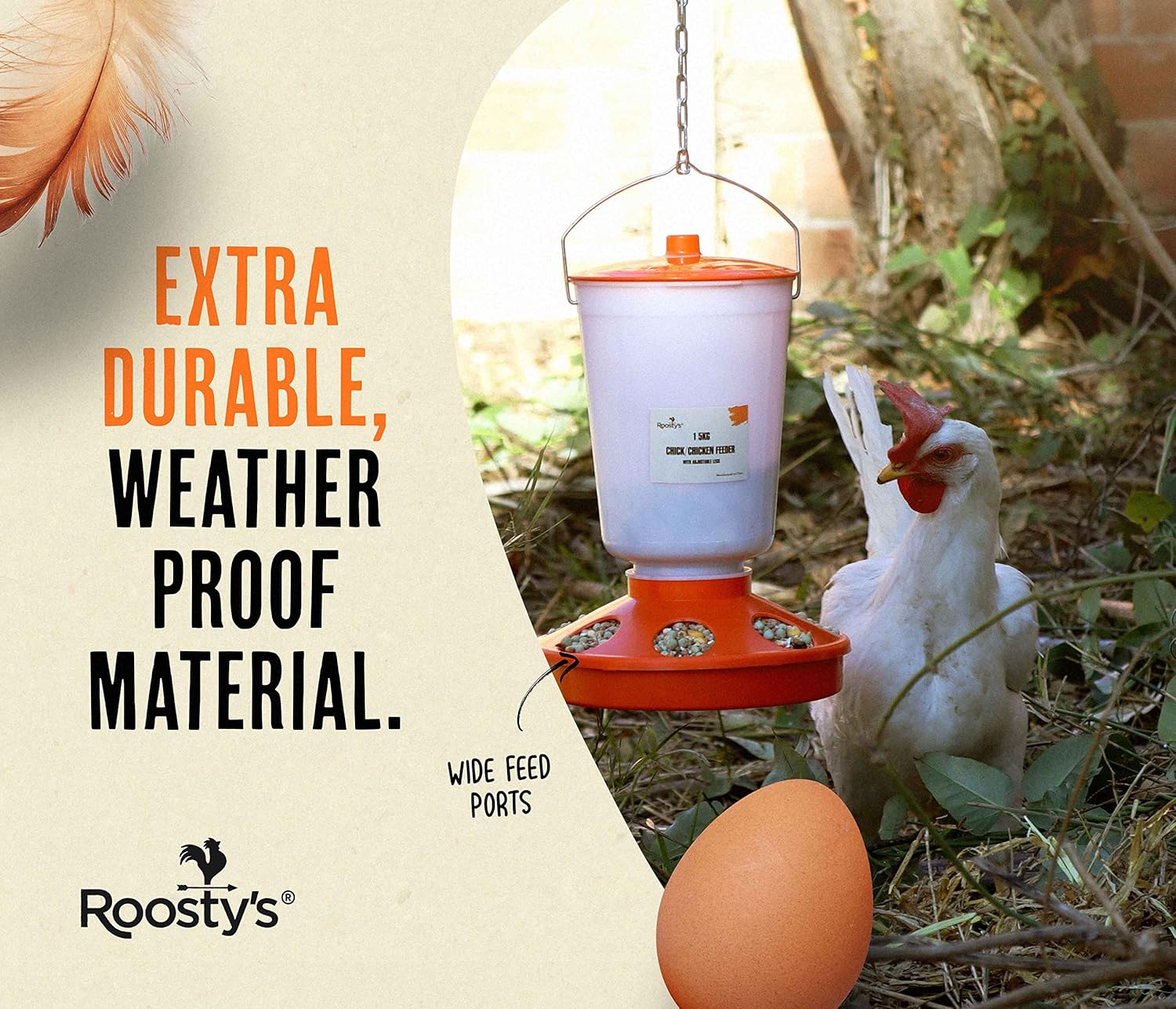 Roosty’s – 2 comederos para pollitos de 3.3 lbs de llenado superior y bebedero para pollos de 1,5 l – Comederos y bebederos de pollo  Comedero
