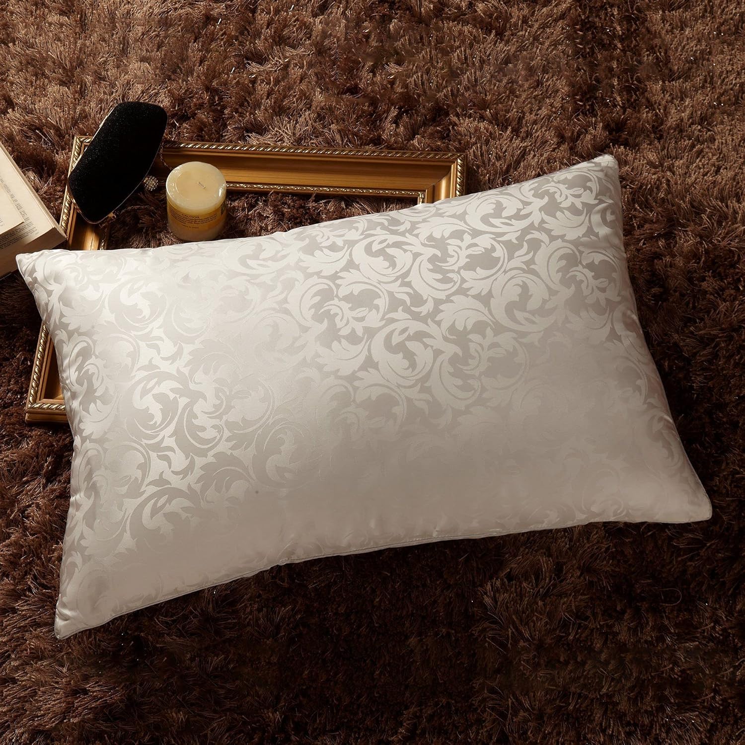 THXSILK Juego de almohada de seda, almohada rellena de seda con funda de almohada de seda de morera, tamaño Queen, 3.3 lbs