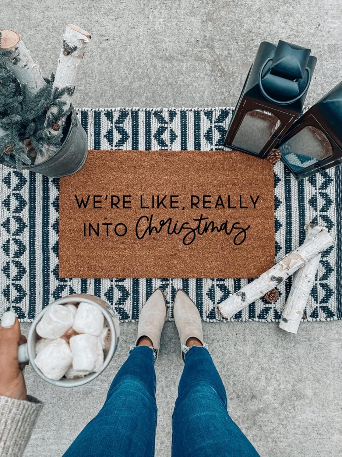 Tapete de bienvenida divertido con texto en inglés “We Like Really Into Christmas Doormat – Tapete de bienvenida para interiores y exteriores,