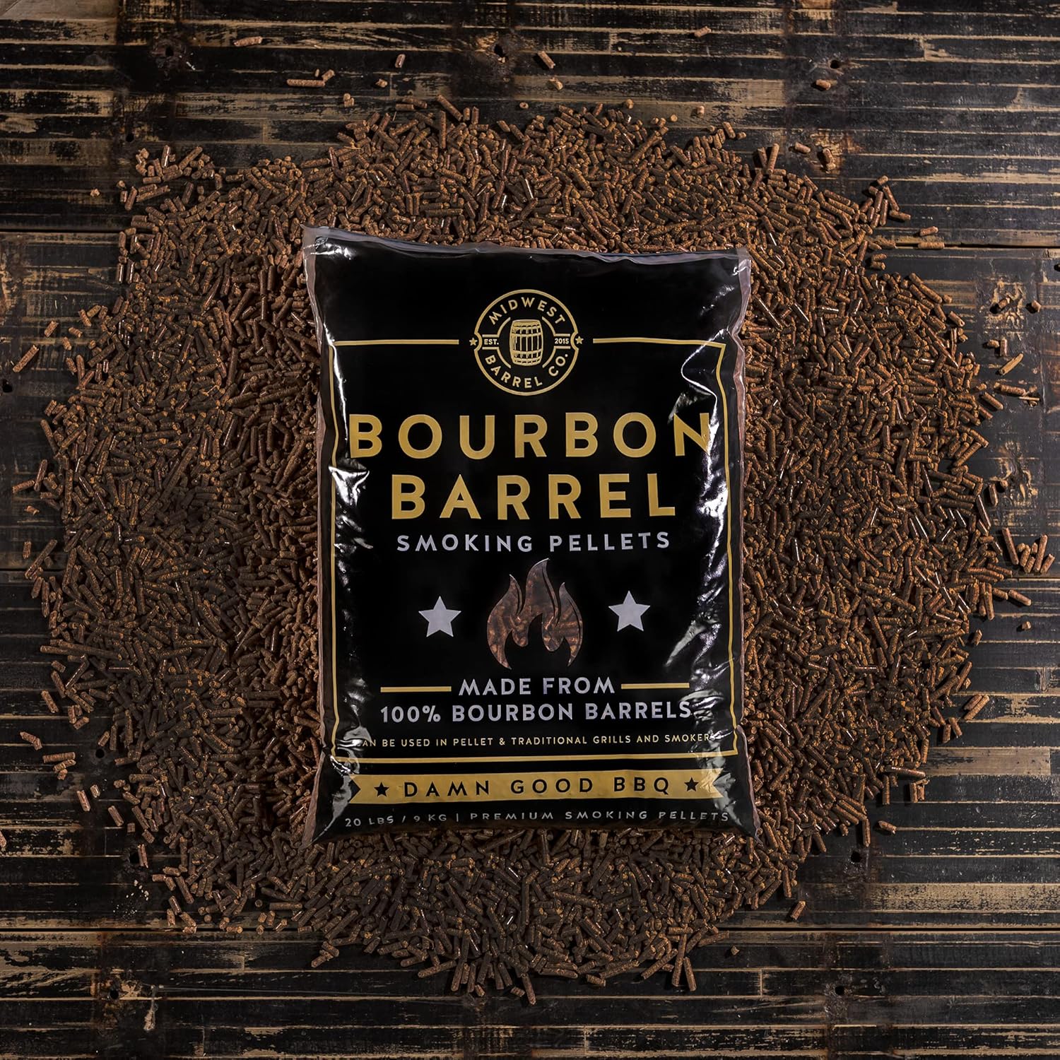 Midwest Barrel Company Bourbon Barrel – Gránulos de madera de roble para ahumar 100% auténtica madera de barril de bourbon (sin mezclas), 1 bolsa