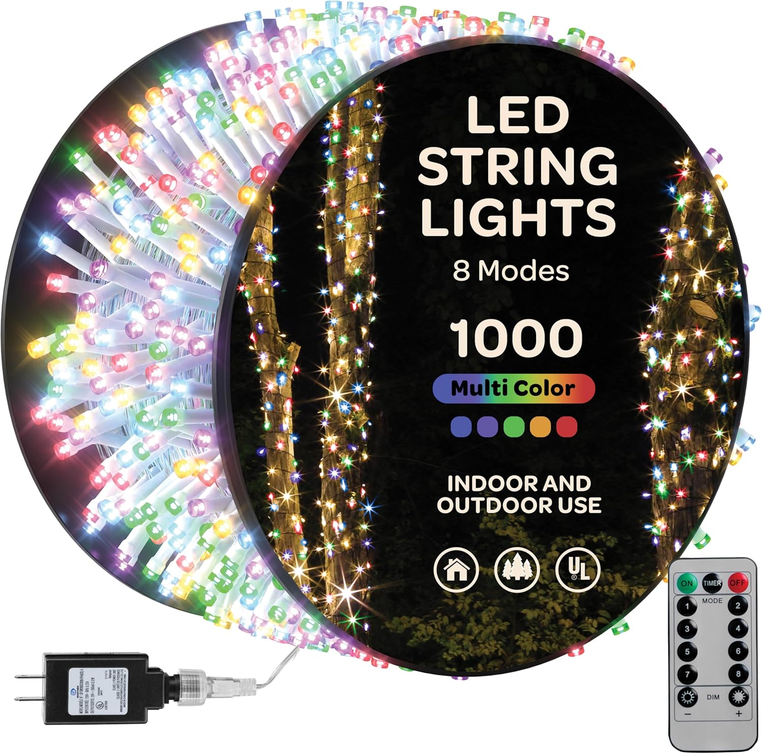 1000 luces LED de Navidad multicolor 400 pies de cadena de luces superlargas  Control remoto con 8 modostemporizadorregulable  Aprobado por UL para