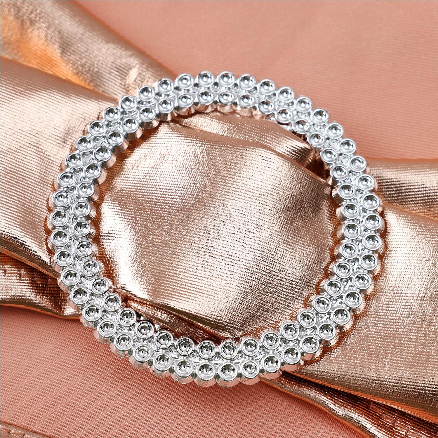 MAGTOWNE Paquete de 100 bandas de elastano para sillas de color oro rosa, lazos de elastano con hebillas deslizantes elásticas para bodas, fiestas,