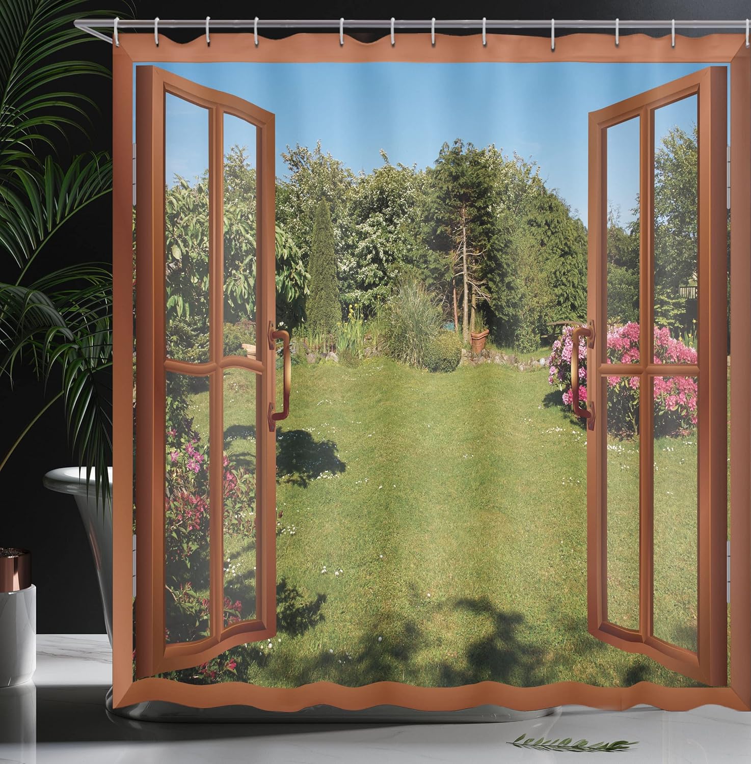 Cortina de regadera Home Decorators para el baño, moderna, con estilo de fotografía artística y con diseño tropical de una isla paradisíaca con