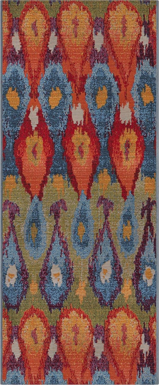 Unique Loom Outdoor Modern Collection – Alfombra de área Ikat (2′ x 5′ 1″, multi borgoña)