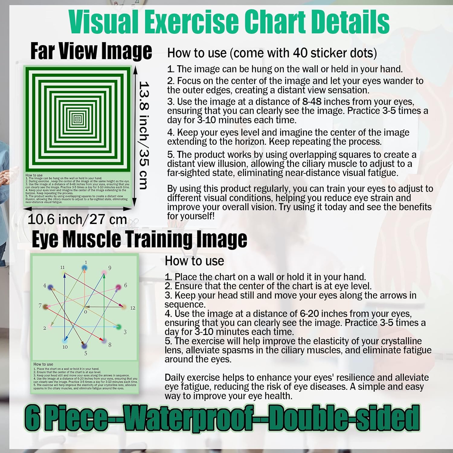 SADIKALO Tabla de ejercicios para ojos, relajación muscular visual, oficina, aula, decoración de pared, miopía, ojos secos, regalos de oficina,