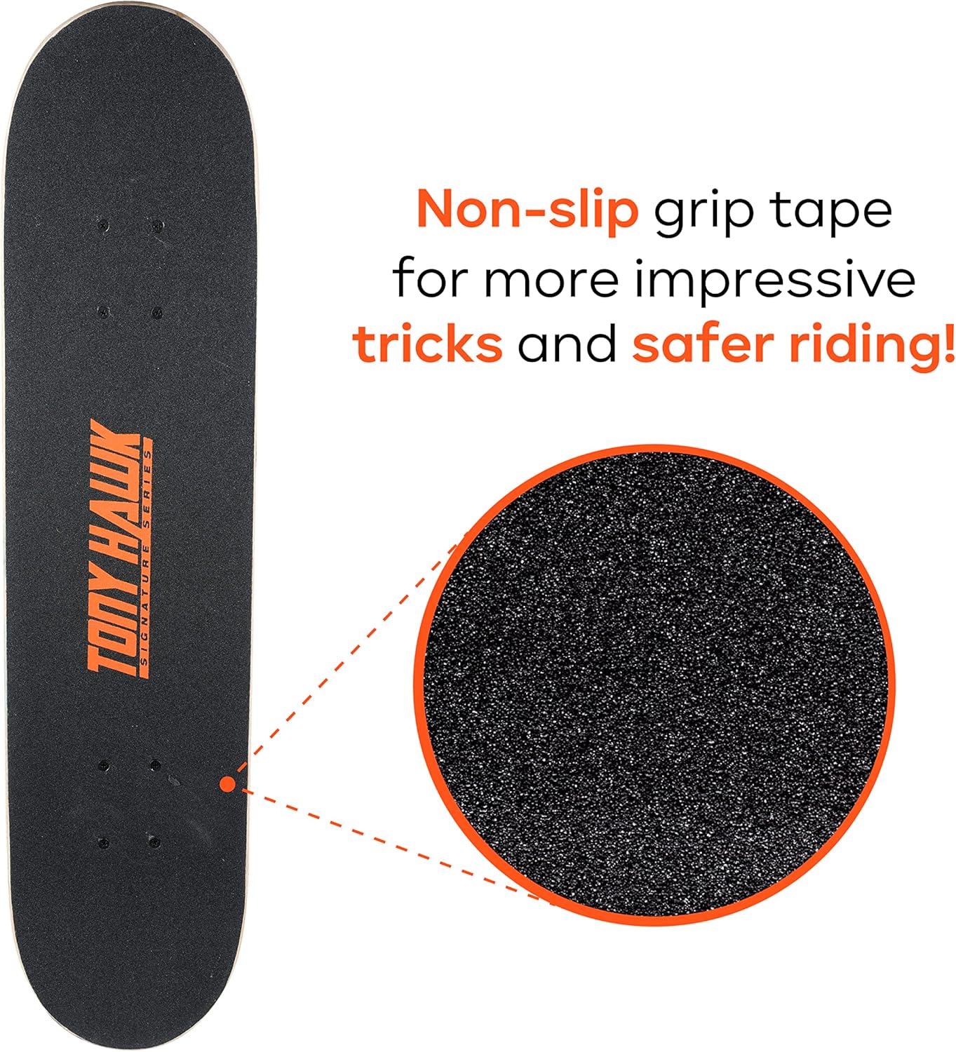 Tony Hawk – Patineta de 31 pulgadas con camiones profesionales, cinta de agarre completo, cubierta de arce de 9 capas, ideal para todos los niveles