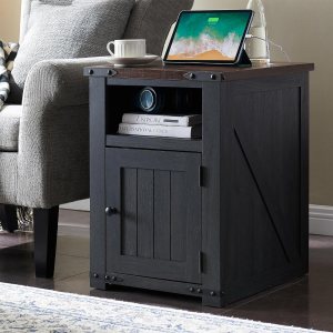 SinCiDo Mesita de noche de granja con estación de carga, mesa auxiliar rústica de 20 pulgadas con puerta de granero, mesita de noche auxiliar de SinCiDo Mesita de noche de granja con estación de carga, mesa auxiliar rústica de 20 pulgadas con puerta de granero, mesita de noche auxiliar de