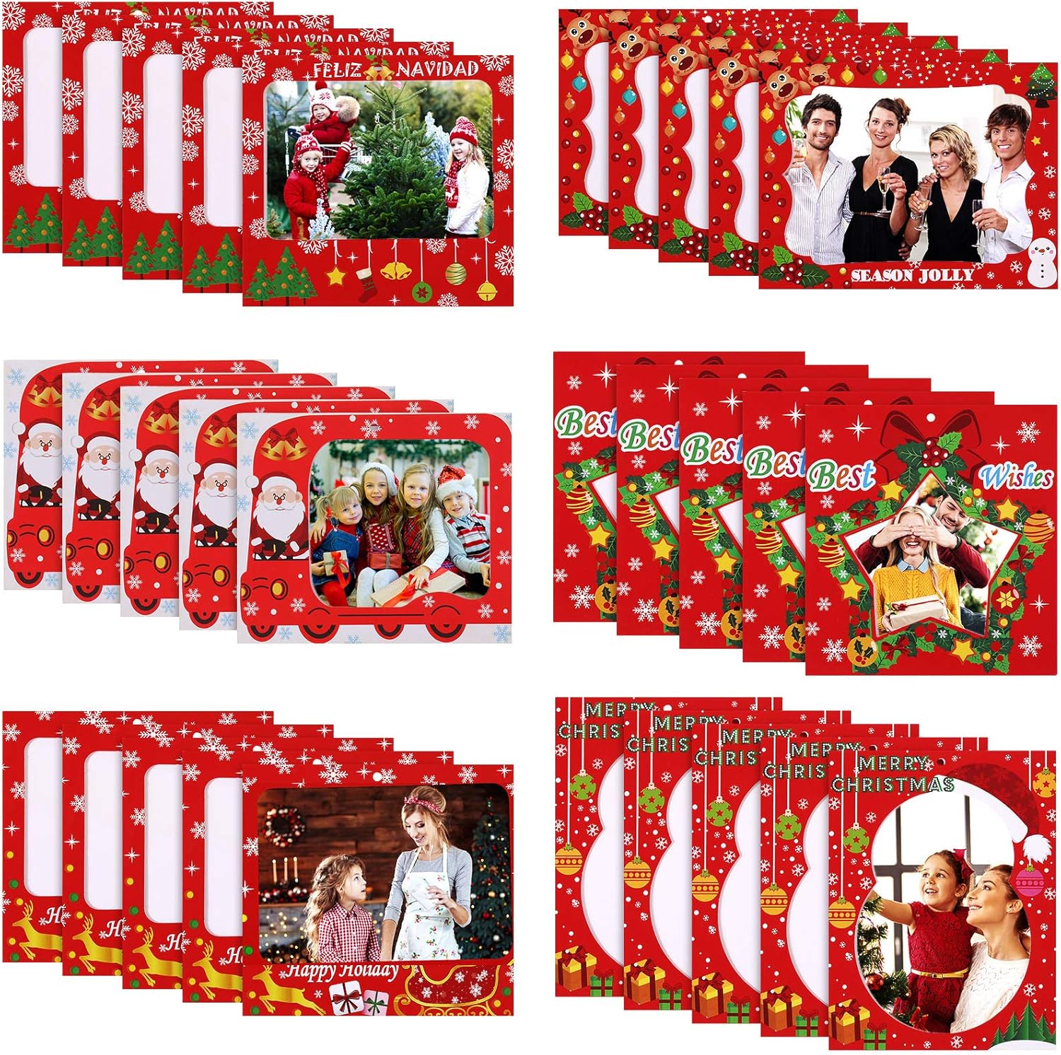 Zonon 30 marcos de fotos de Navidad, marcos de fotos familiares, adornos colgantes para árbol de Navidad, fiesta de Año Nuevo, mejores deseos,
