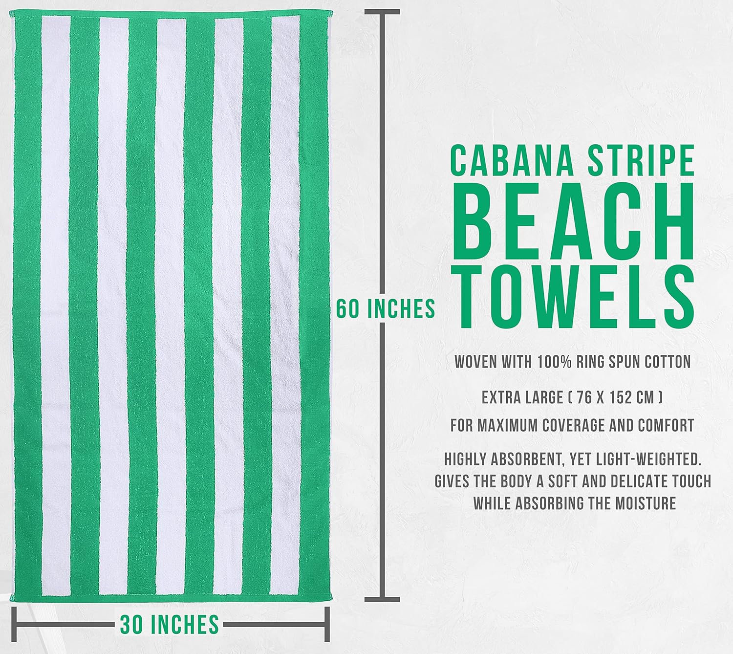 Utopia – Paquete variado de toallas de playa Cabana Stripe (30 x 60 pulgadas) a rayas, 100% algodón hilado en aro, toallas de piscina supergrandes,