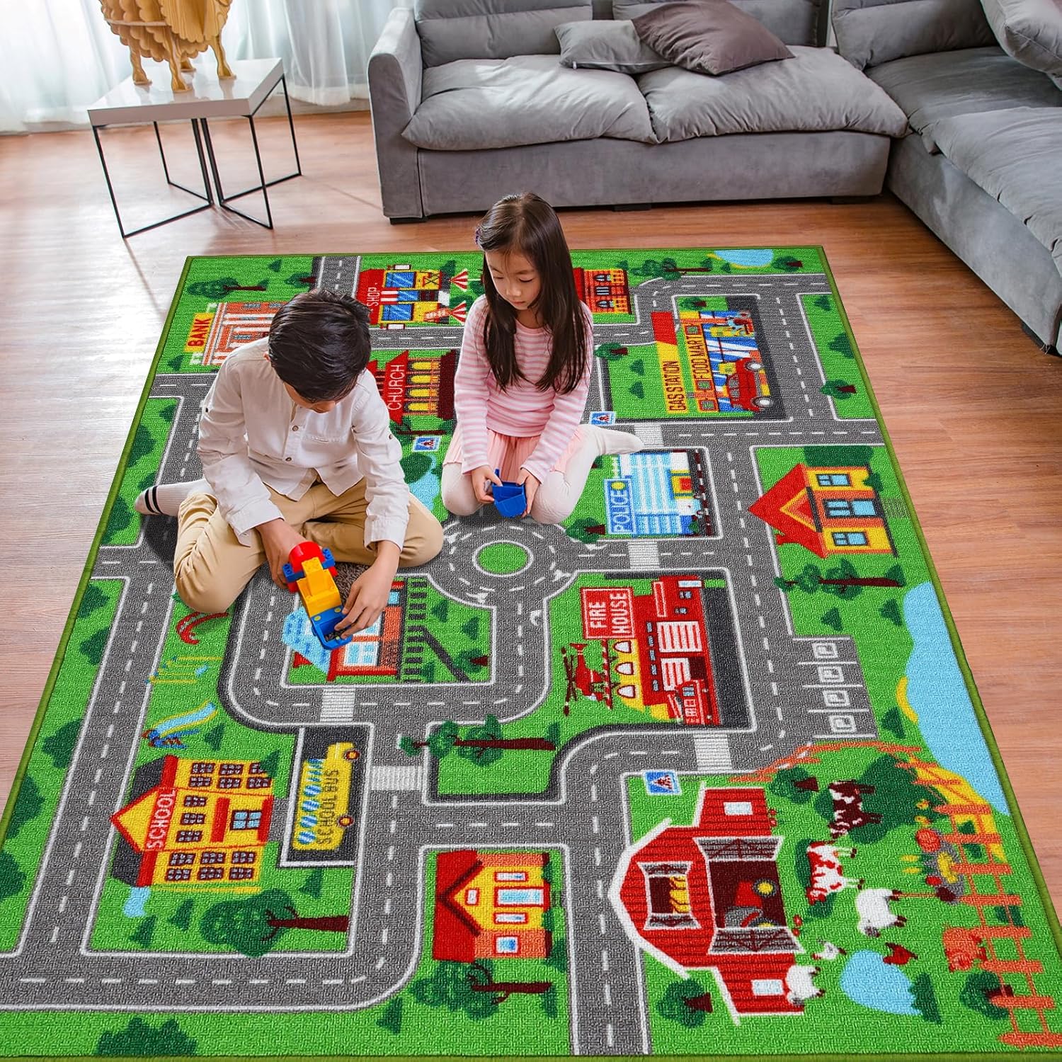 Alfombra de juego para niños, alfombra de 59 x 39.4 pulgadas, alfombra de automóvil antideslizante para automóviles para niños, alfombra para niños