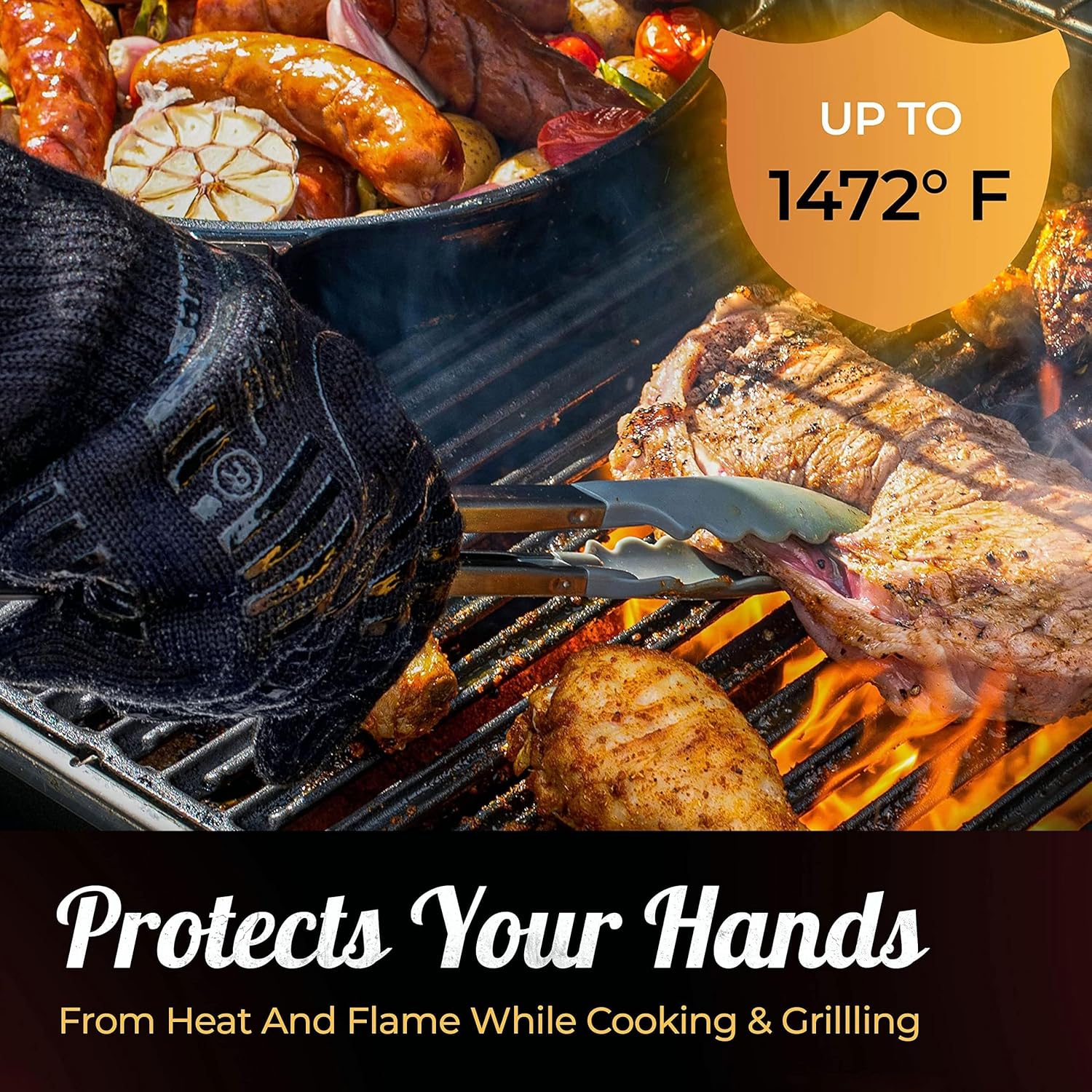 Guantes de barbacoa de silicona resistentes al calor  Protección contra incendios hasta 1472 F  Juego de guantes aislados para barbacoa caliente,