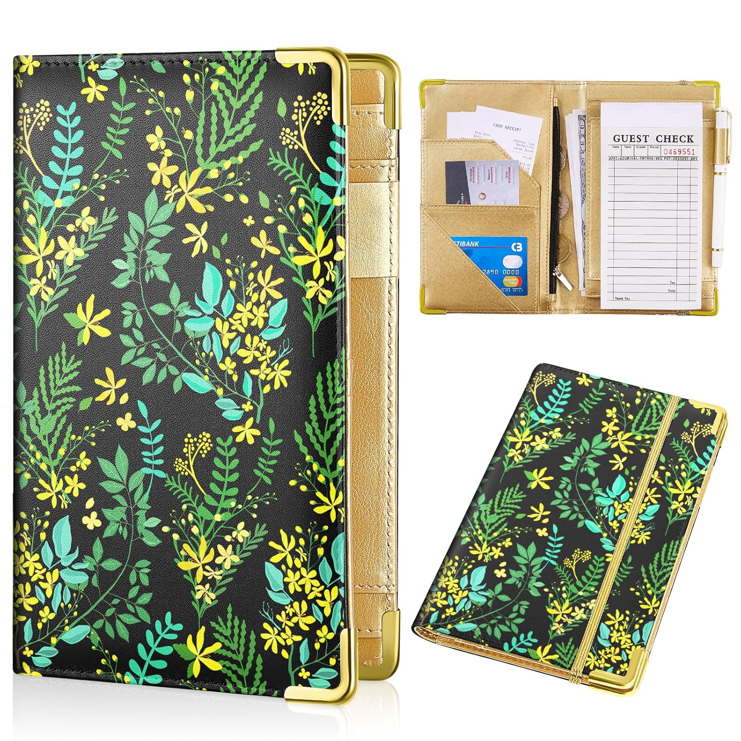 Libro de mesero para camarera, organizador de libros de cuero con bolsillo con cremallera para accesorios de camarera de restaurante, delantal de