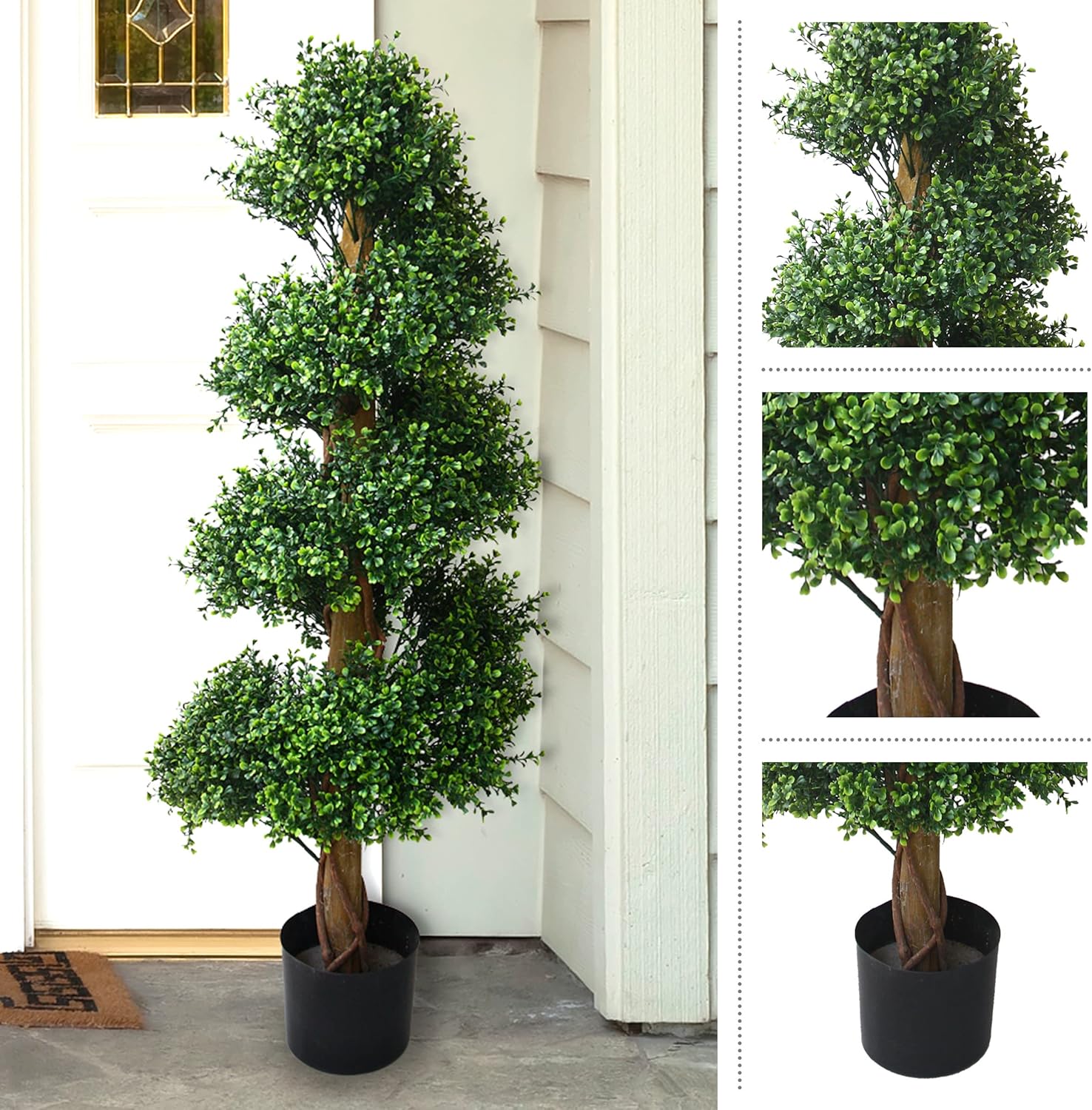 Pure Garden Árbol en espiral artificial de 48 pulgadas, boj en maceta, decoración de interiores o exteriores, plantas sintéticas para el hogar,