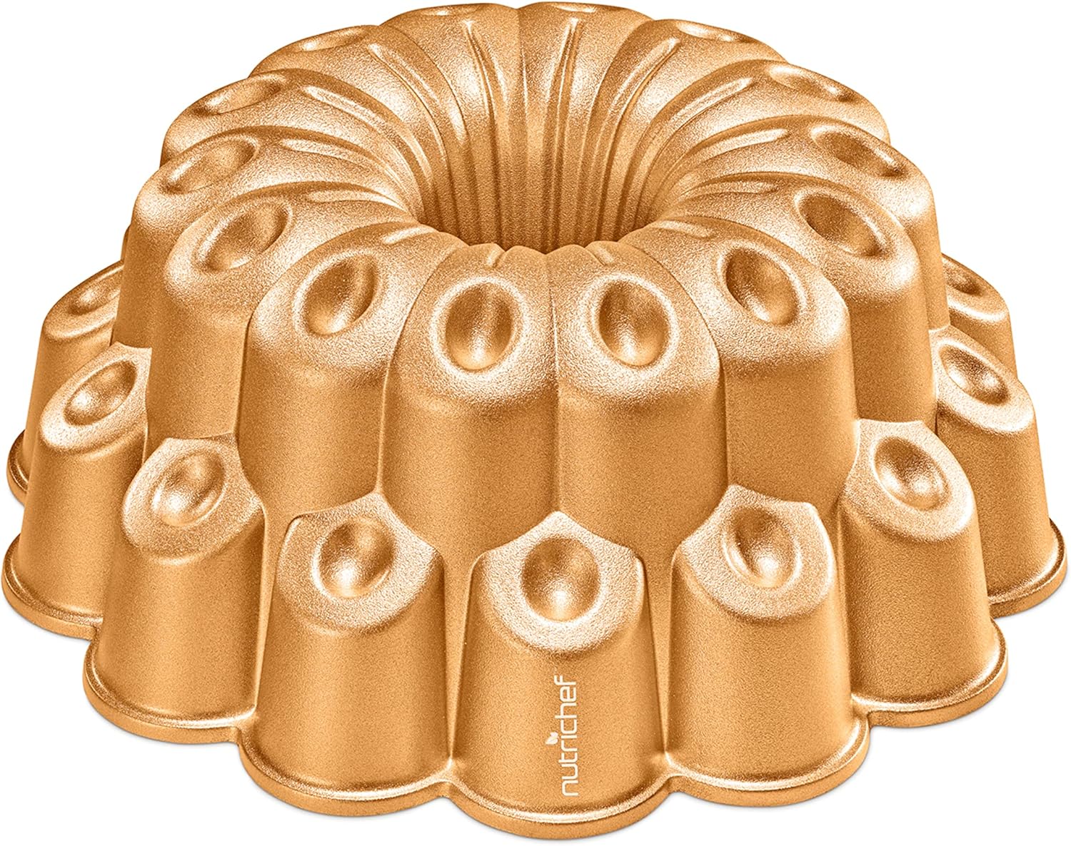 NutriChef Molde para pasteles Marquise Bundt de 9 pulgadas, utensilios para hornear de aluminio fundido grueso y pesado con bordes estriados de