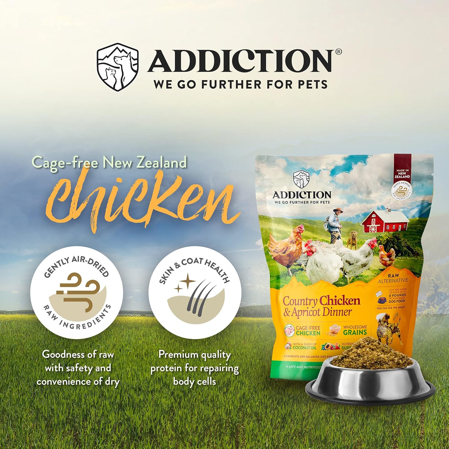 Addiction Raw dehydrated Grain-Free Dog Food, país pollo y albaricoque, 2lbs por Addiction mascota Alimentos