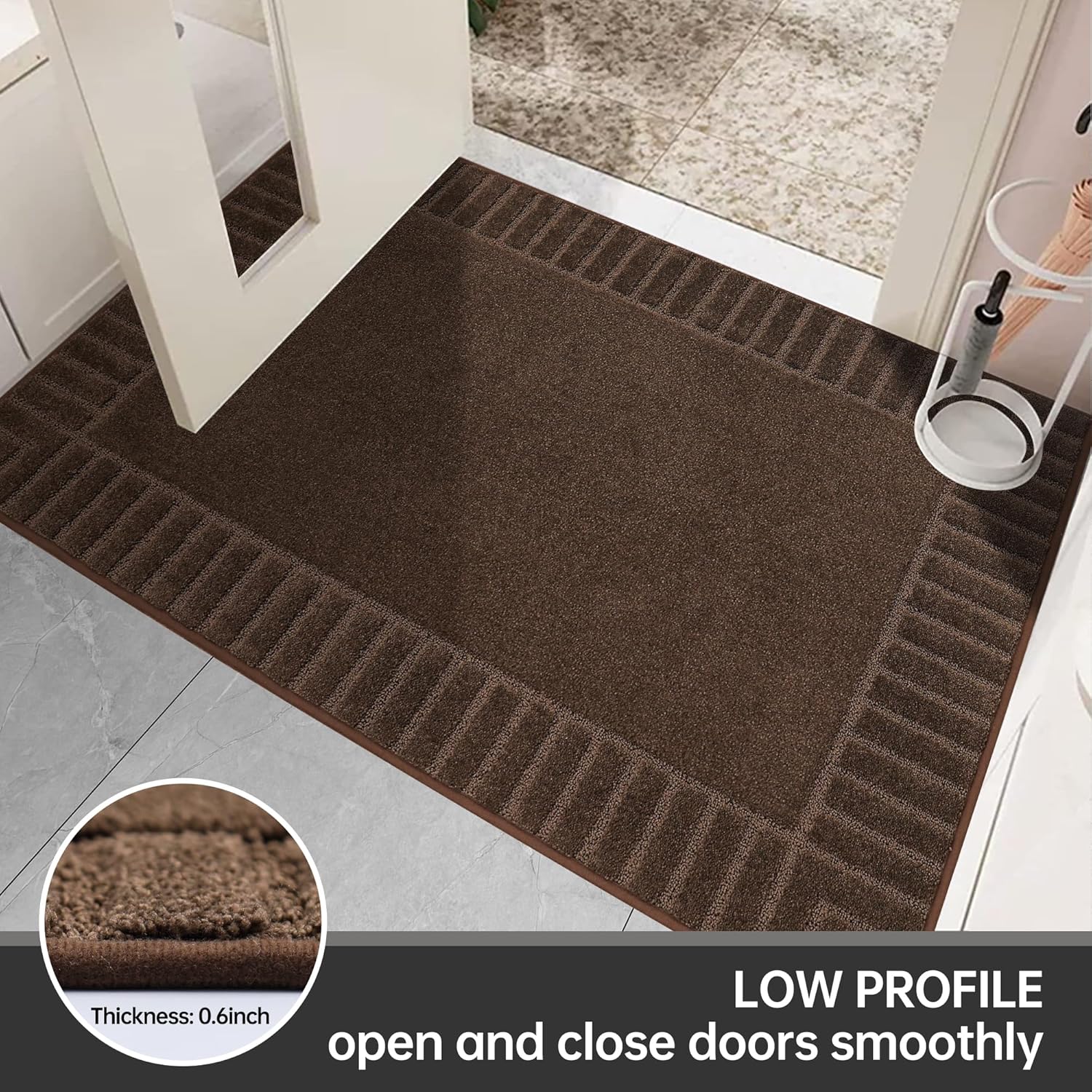 BEQHAUSE Door-Mat – Tapete antideslizante para puerta principal, de perfil bajo, resistente a la suciedad, lavable, absorbente, color marrón, 32 x