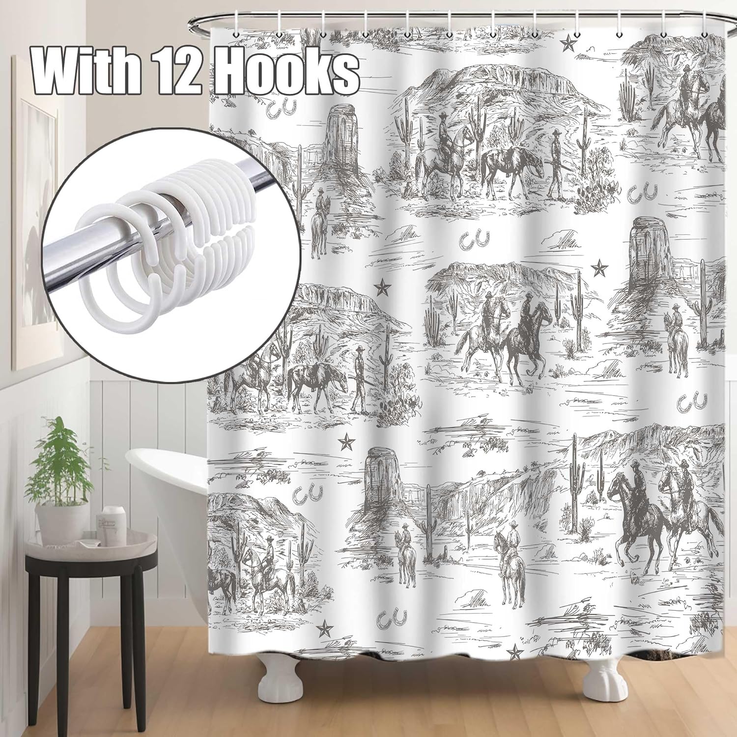 Cortina de ducha de vaquero occidental, cortinas de ducha de vaquero del desierto del suroeste para baño, decoración de baño, tela temática