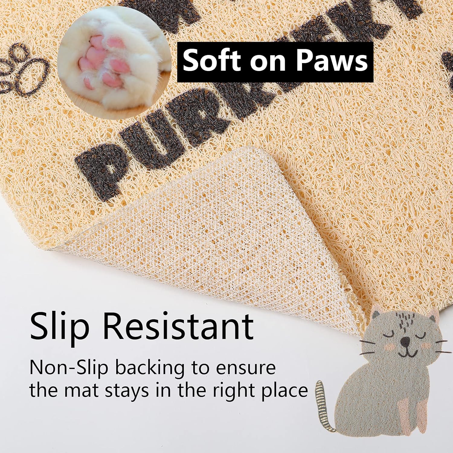 Trampa para tapete de arena para gatos, mantel individual para atrapar alimentos para mascotas, súper lindo, fácil de limpiar, 24 x 16 pulgadas,