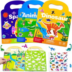 Libro de calcomanías reutilizables para niños, 3 juegos de libros de actividades temáticas con calcomanías hinchadas para niños y niñas de 3, 4, 5, Libro de calcomanías reutilizables para niños, 3 juegos de libros de actividades temáticas con calcomanías hinchadas para niños y niñas de 3, 4, 5,