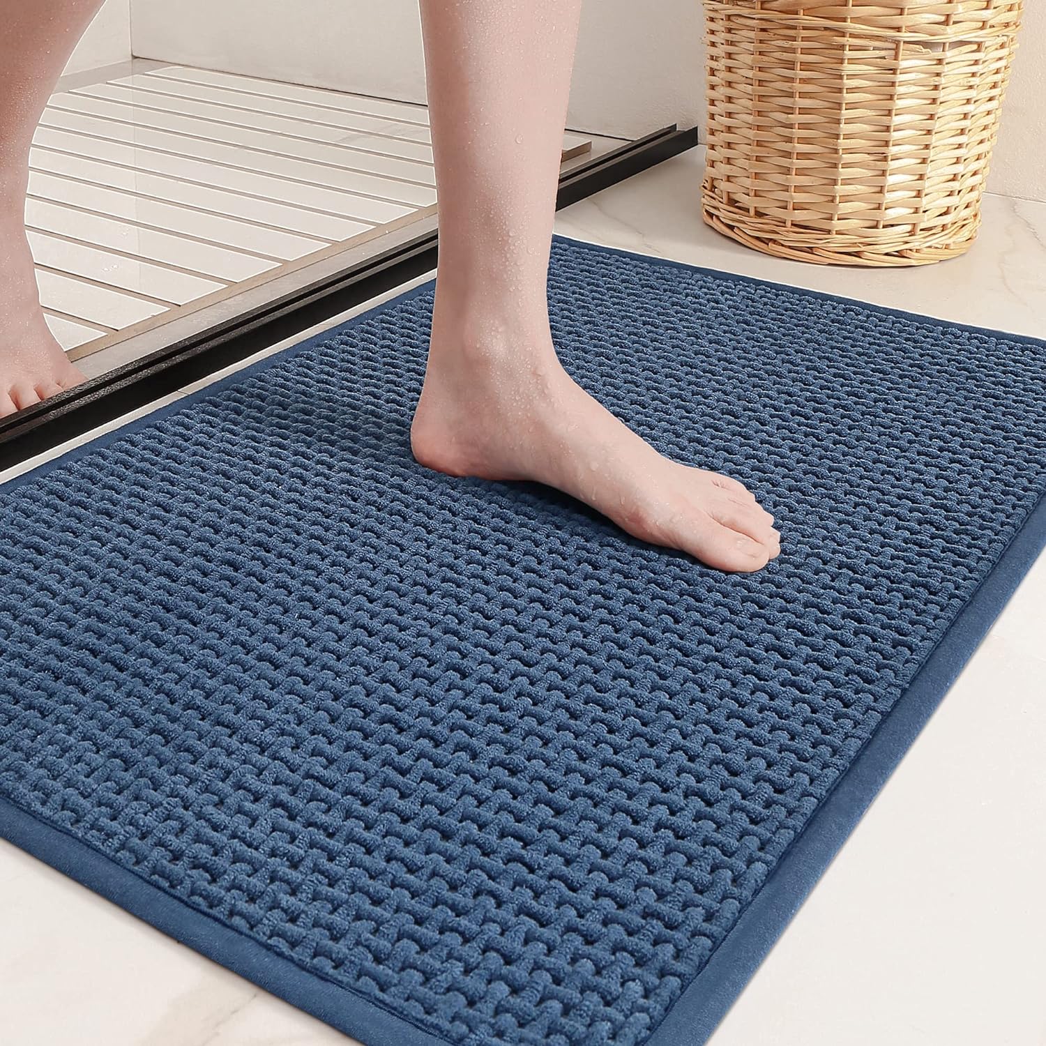 Alfombras de baño de felpilla mejoradas, adorna tu baño con el color G azul marino, absorbentes, antideslizantes, suaves, lavables a máquina, de