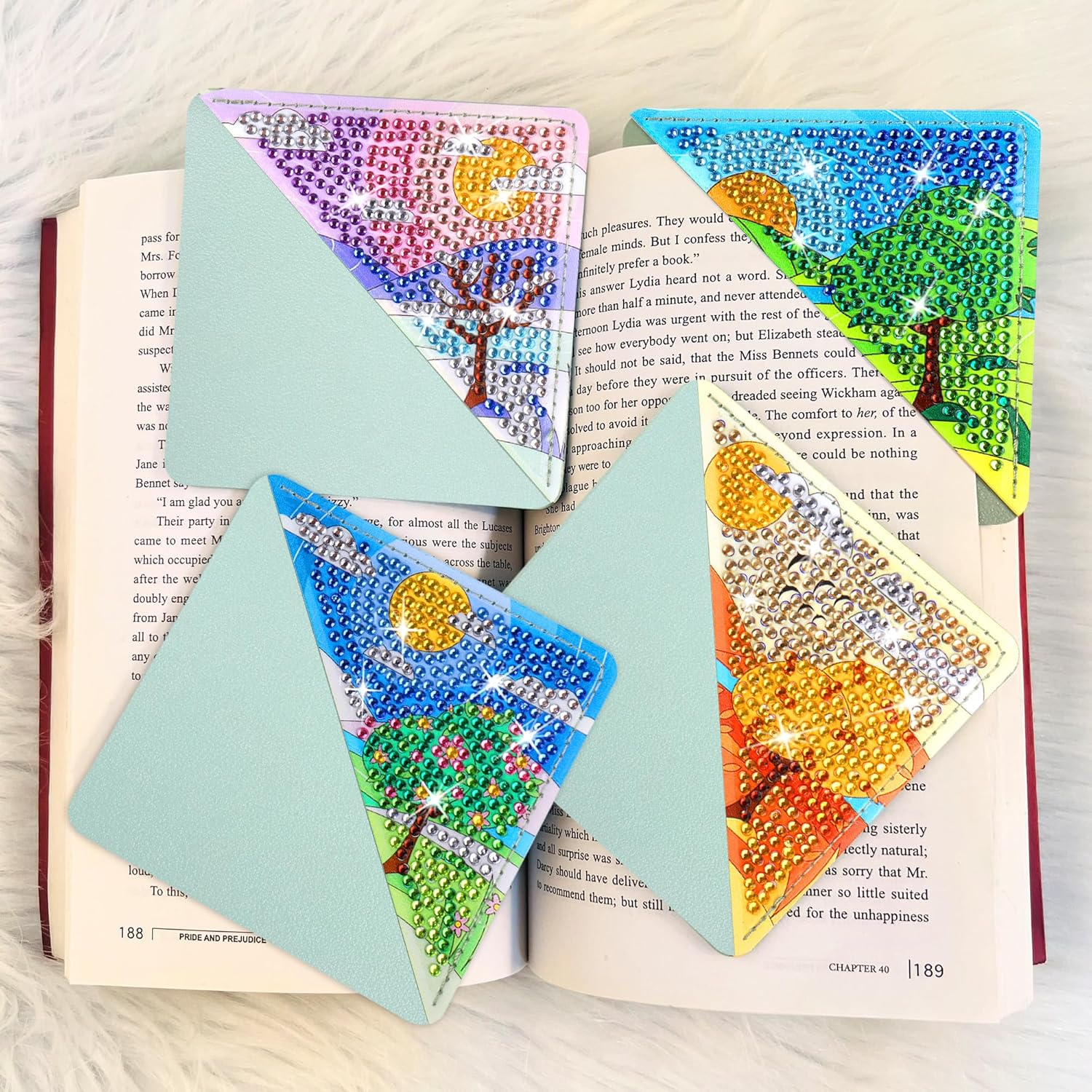 BSRESIN Marcapáginas de pintura de diamante, estilo paisaje, 4 bonitos marcadores de arte de diamantes para amantes de los libros, kits de pintura
