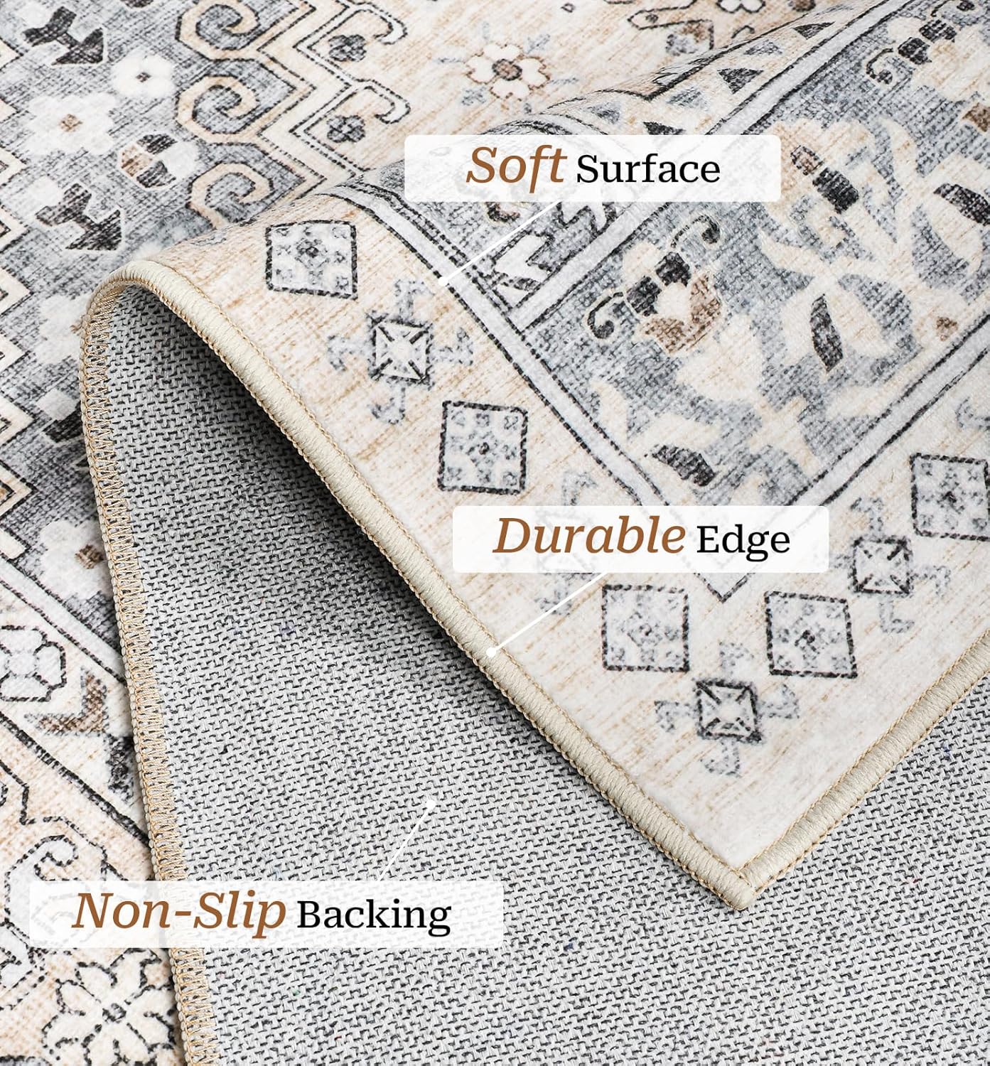 Alfombras de área de 5 x 7 pies, ultrafina, lavable, resistente a las manchas, antideslizante, para sala de estar, dormitorio, alfombra vintage para